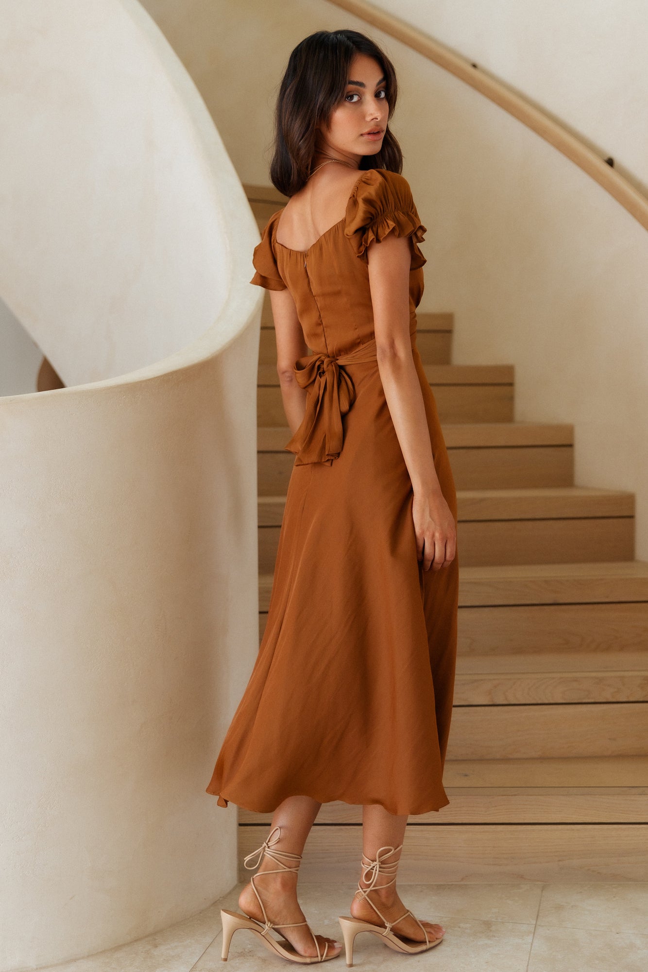 Sumatra Midi Dress Brown-Seaa Fashion