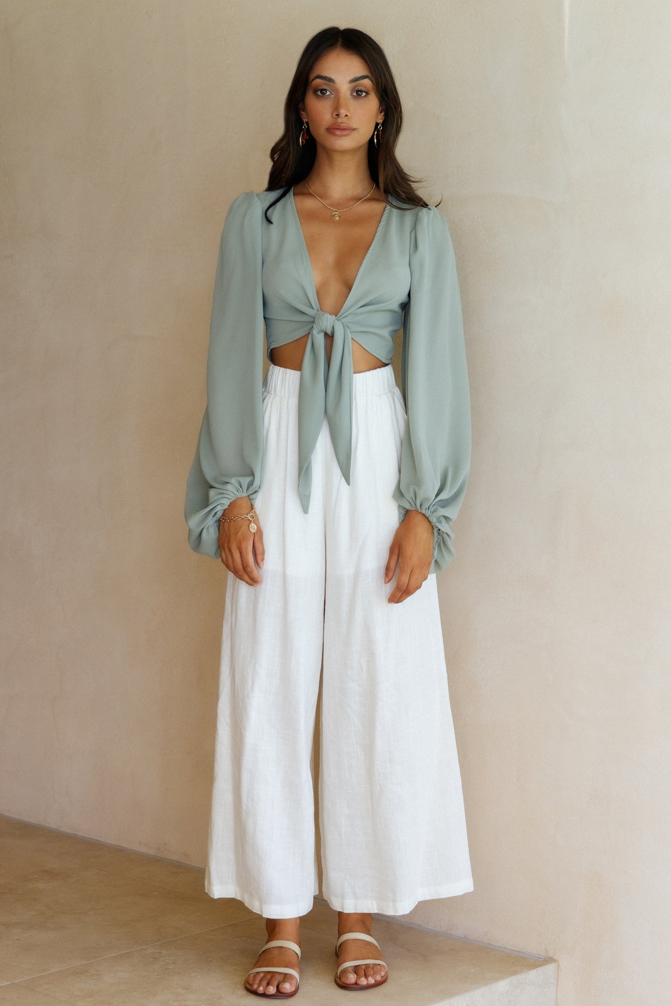 Cloudless Skies Crop Top Khaki-Seaa Fashion