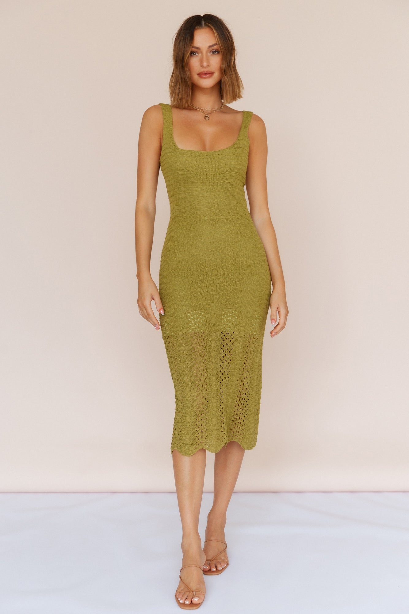 Flowing In Between Midi Dress Olive-Seaa Fashion