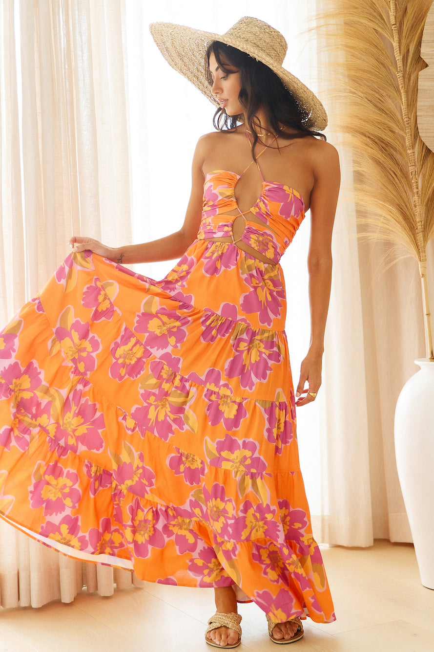 RUNAWAY THE LABEL Orchid Maxi Dress Orange Floral-Seaa Fashion