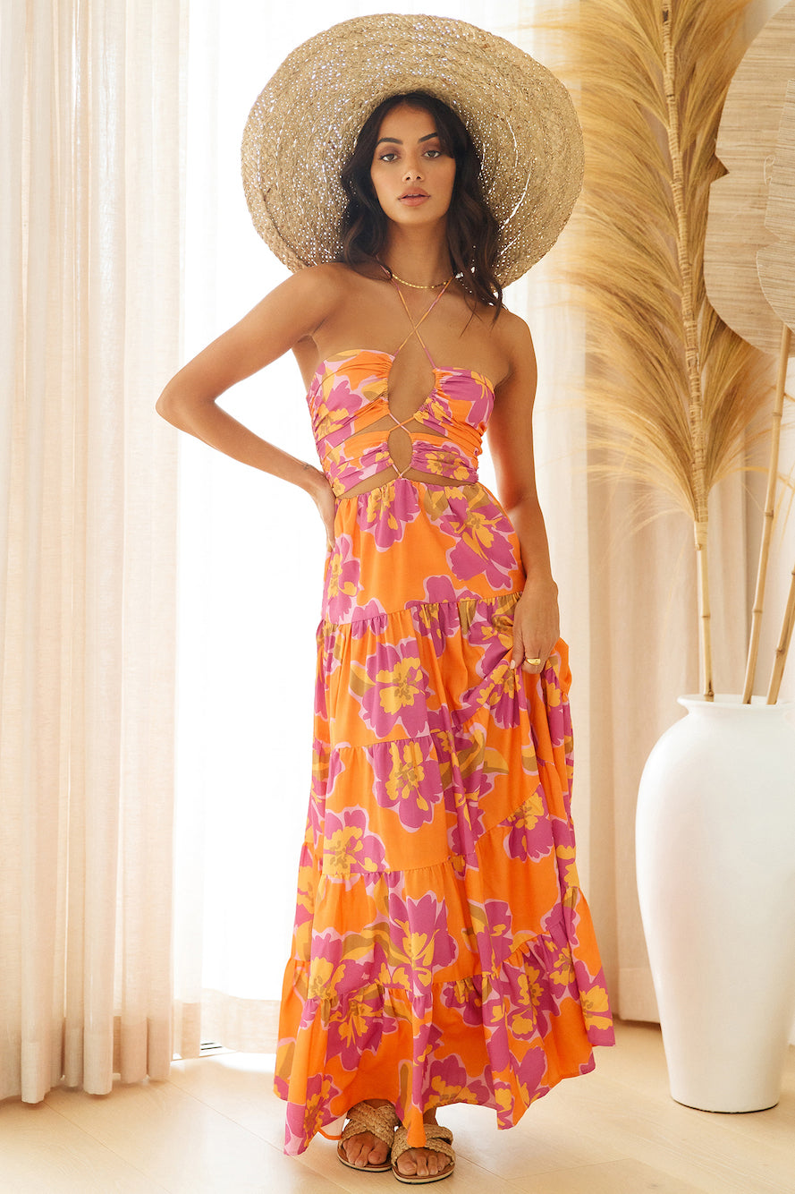 RUNAWAY THE LABEL Orchid Maxi Dress Orange Floral-Seaa Fashion
