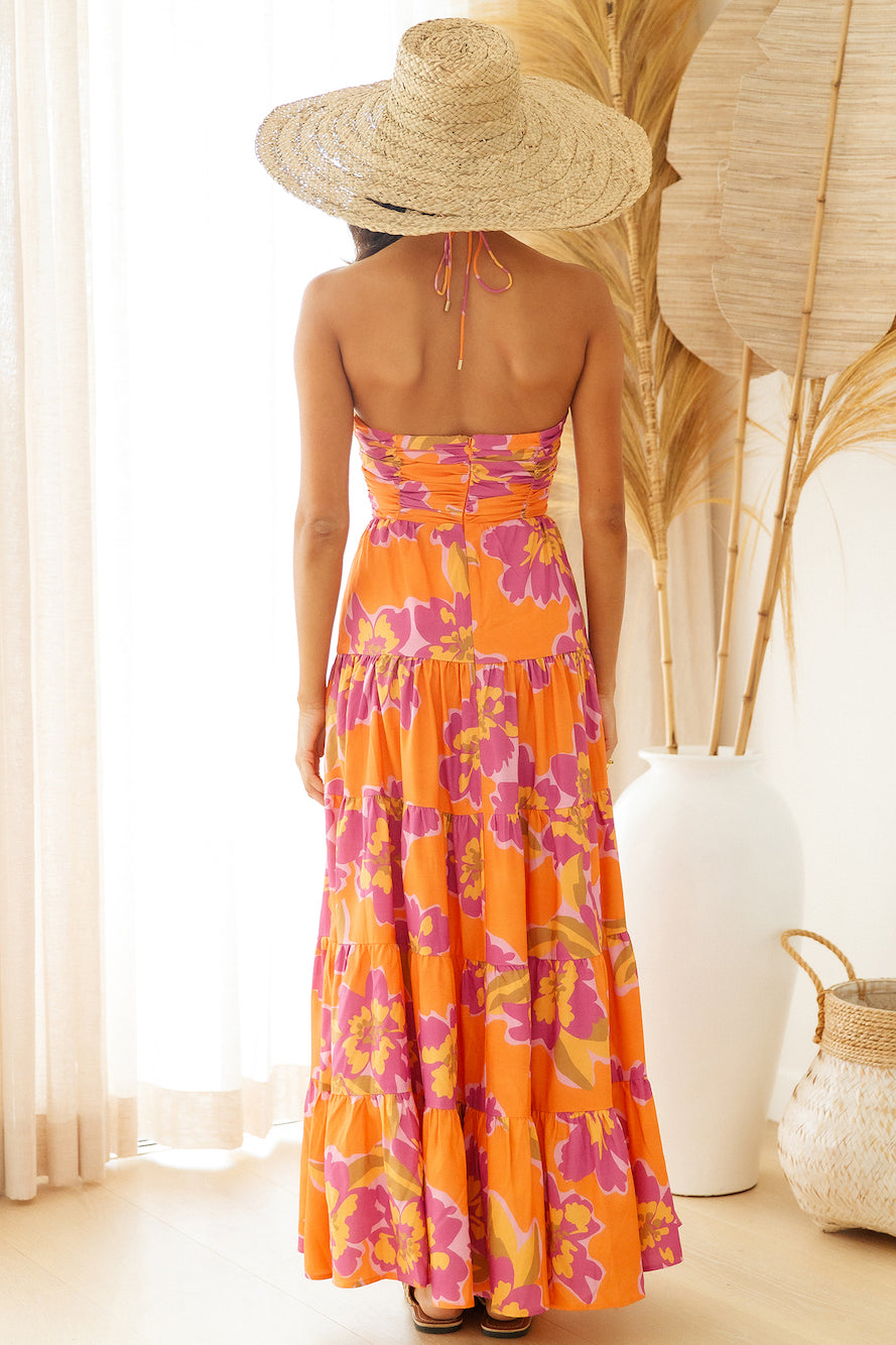 RUNAWAY THE LABEL Orchid Maxi Dress Orange Floral-Seaa Fashion