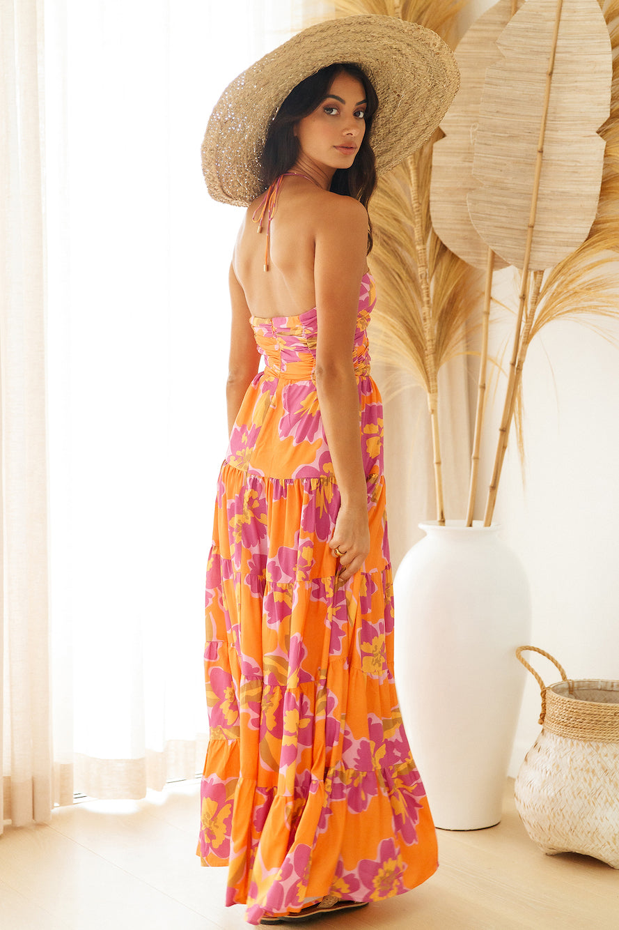 RUNAWAY THE LABEL Orchid Maxi Dress Orange Floral-Seaa Fashion