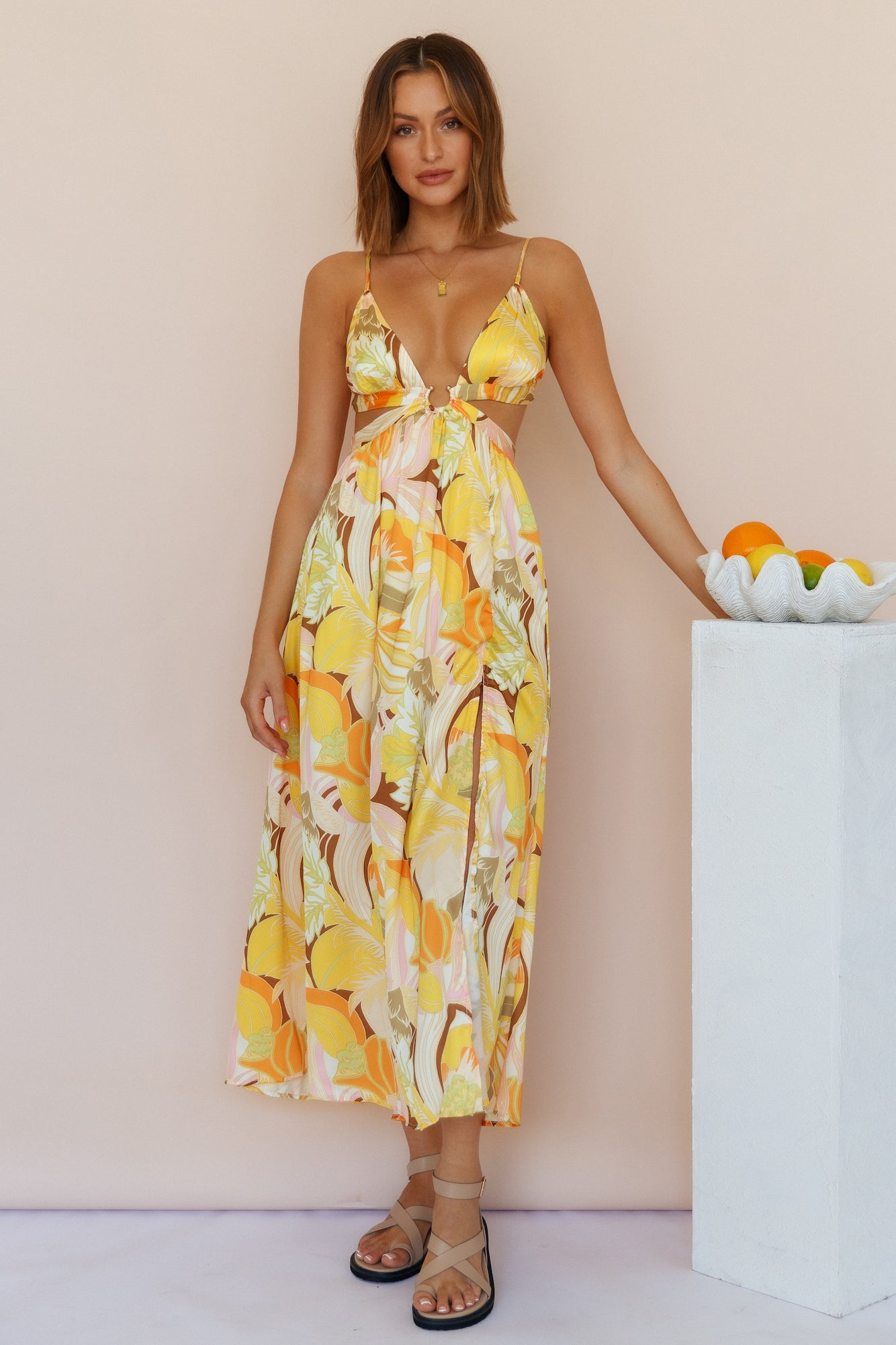 Through The Gardens Maxi Dress Yellow-Seaa Fashion