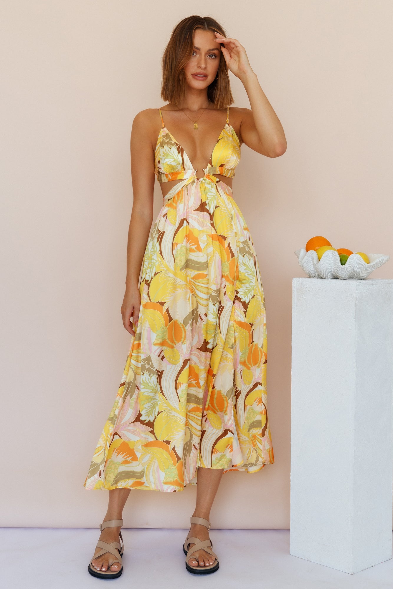 Through The Gardens Maxi Dress Yellow-Seaa Fashion