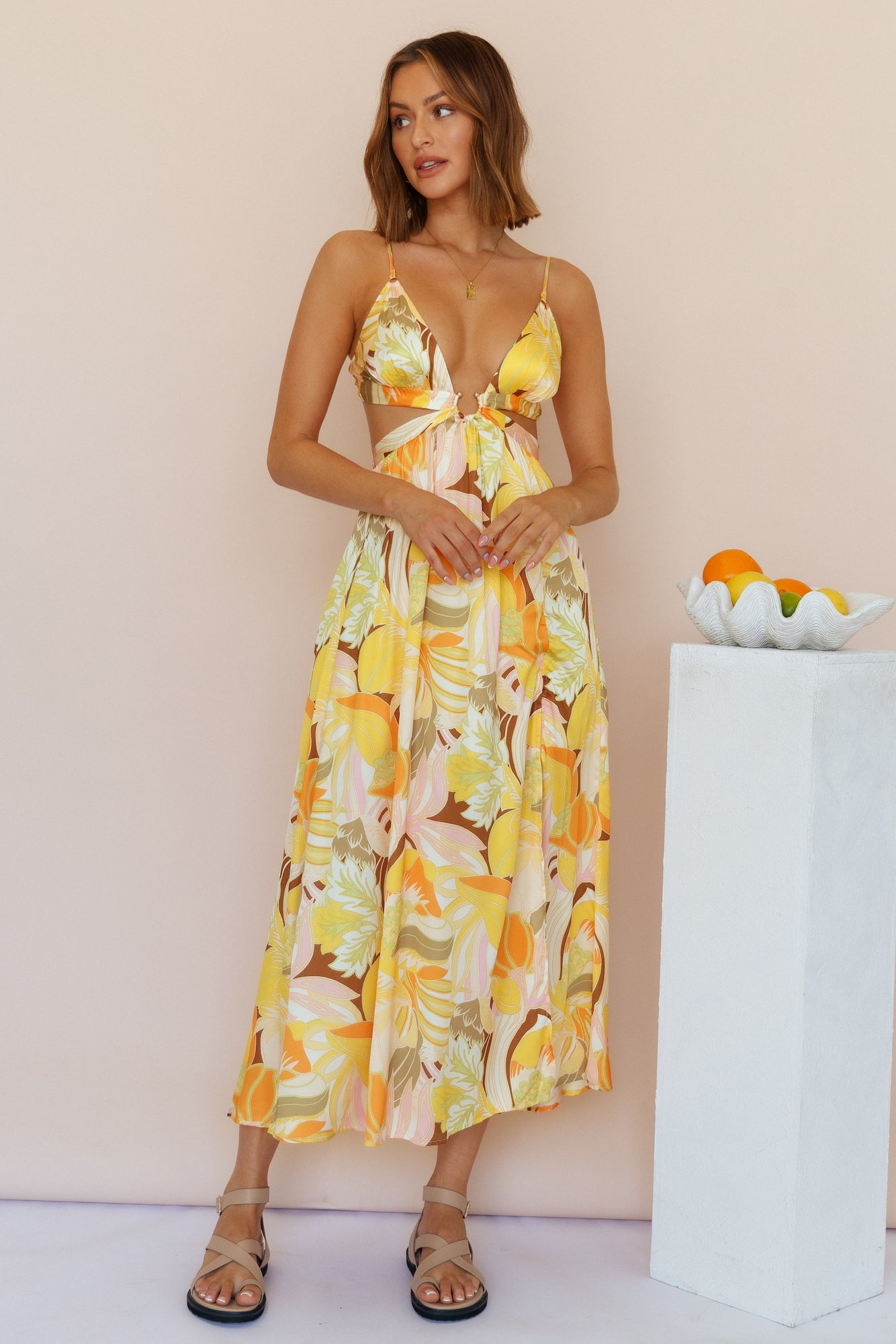 Through The Gardens Maxi Dress Yellow-Seaa Fashion