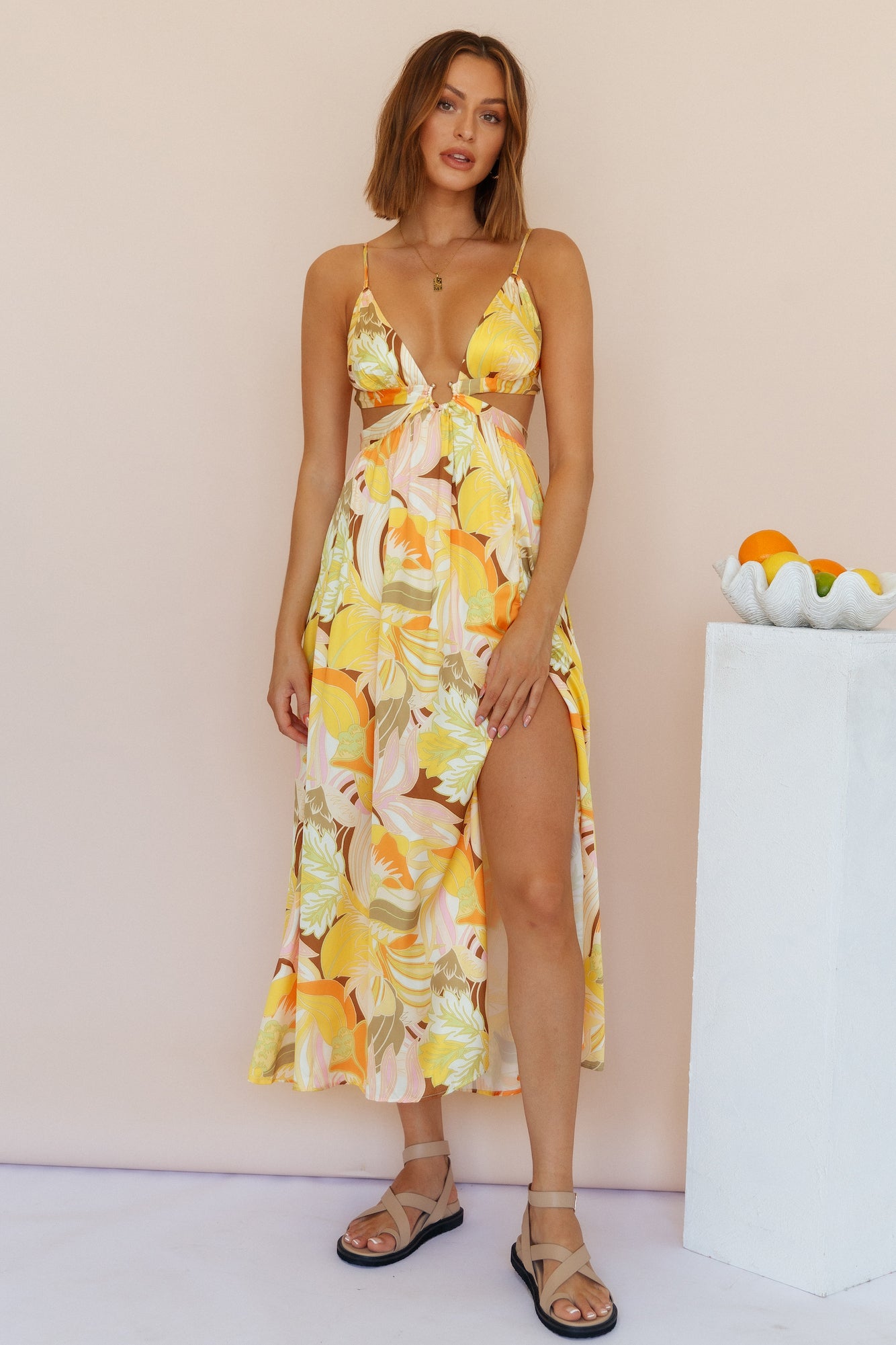 Through The Gardens Maxi Dress Yellow-Seaa Fashion