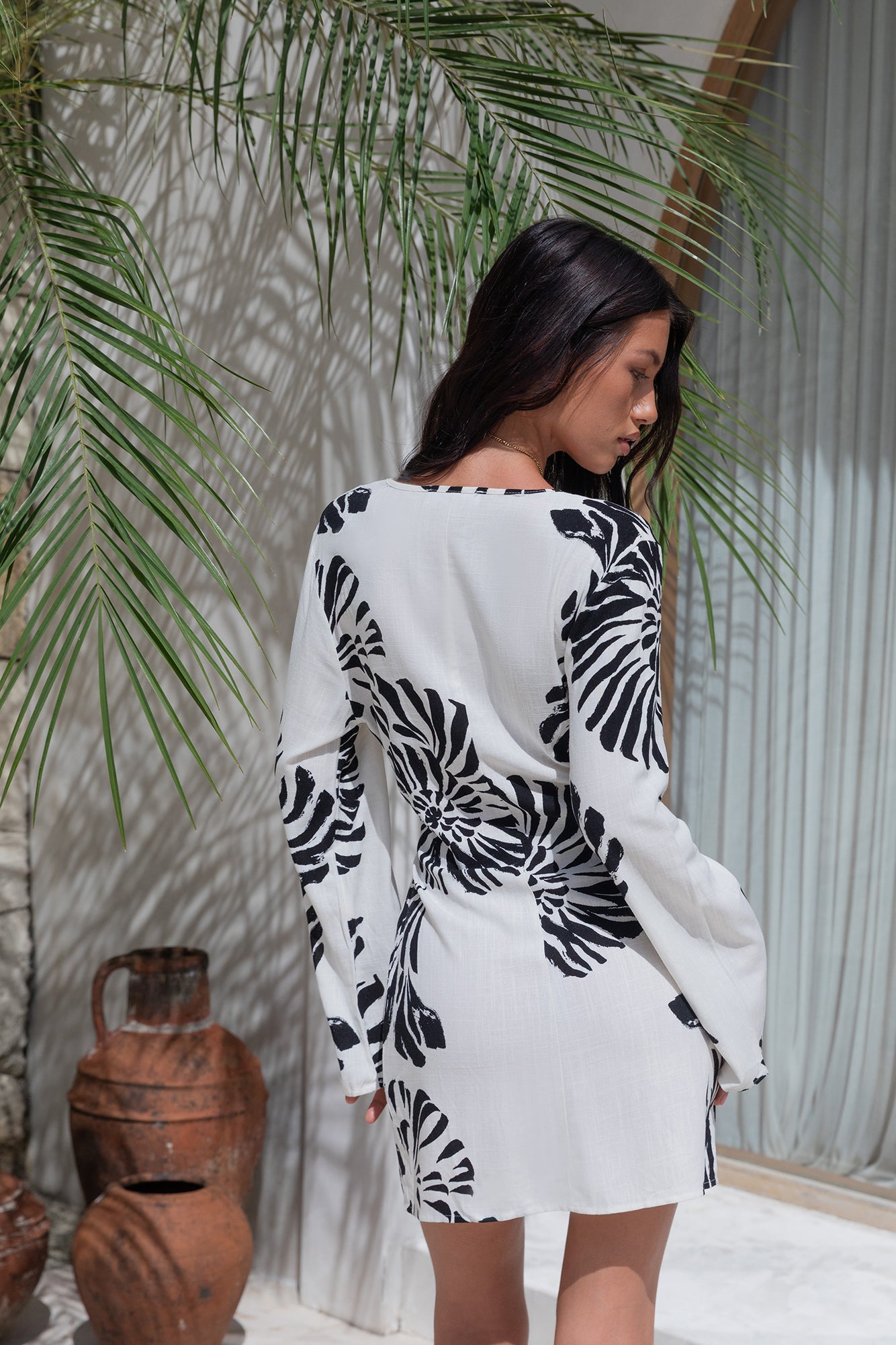 Island Time Only Long Sleeve Mini Dress Natural-Seaa Fashion