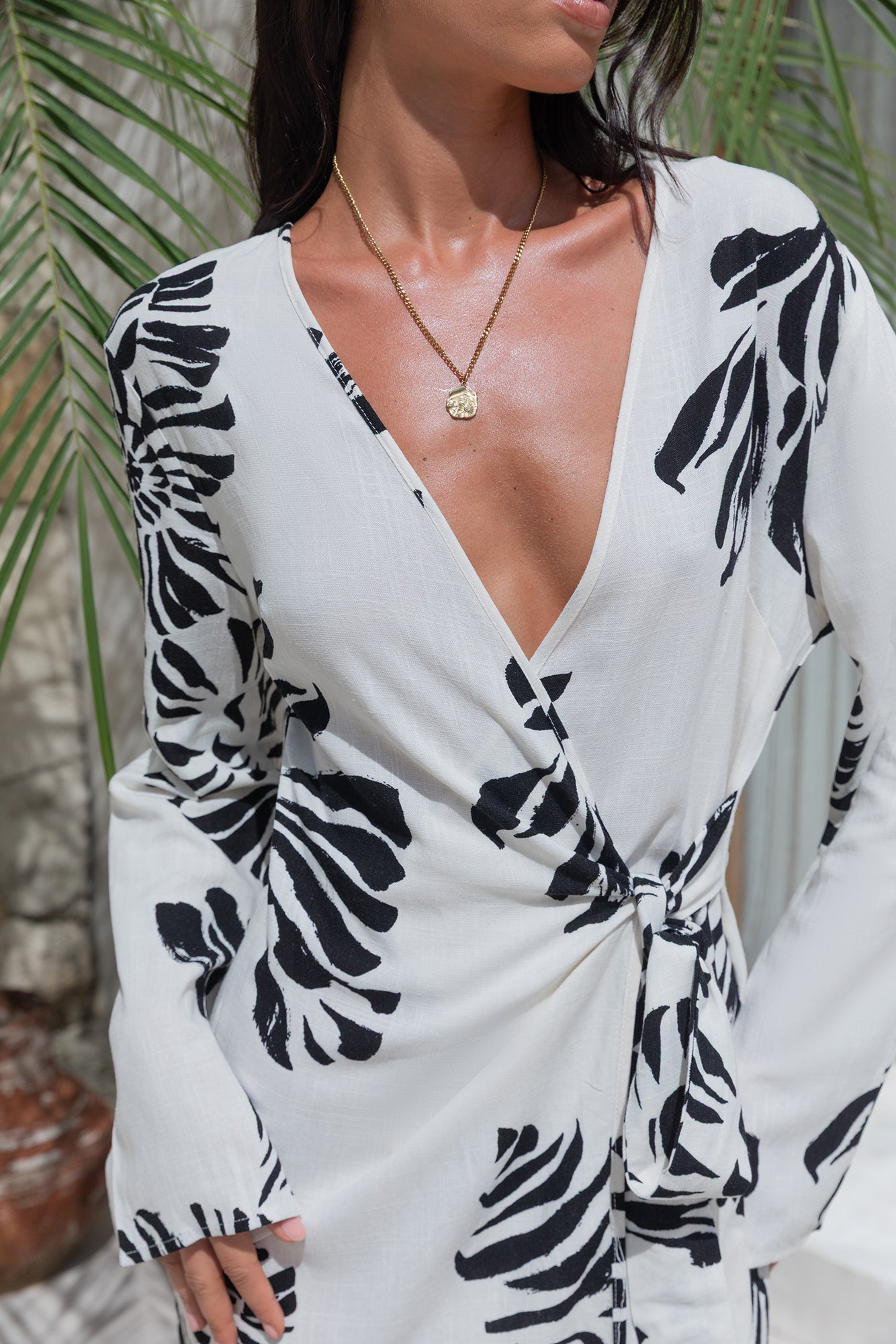 Island Time Only Long Sleeve Mini Dress Natural-Seaa Fashion