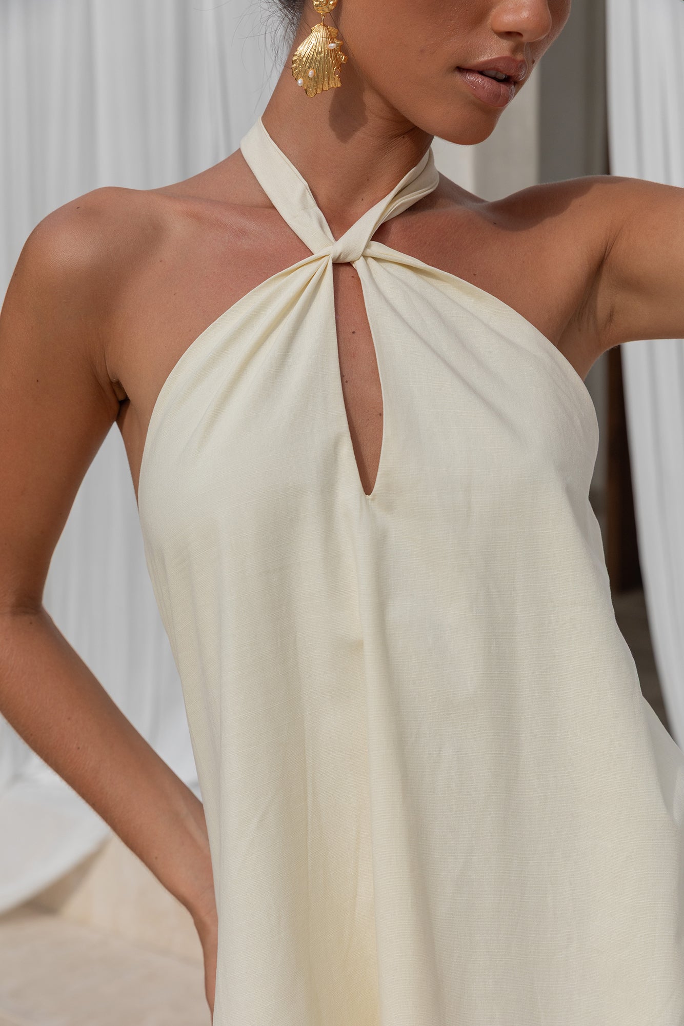 Coconut Sips Halter Mini Dress Yellow-Seaa Fashion