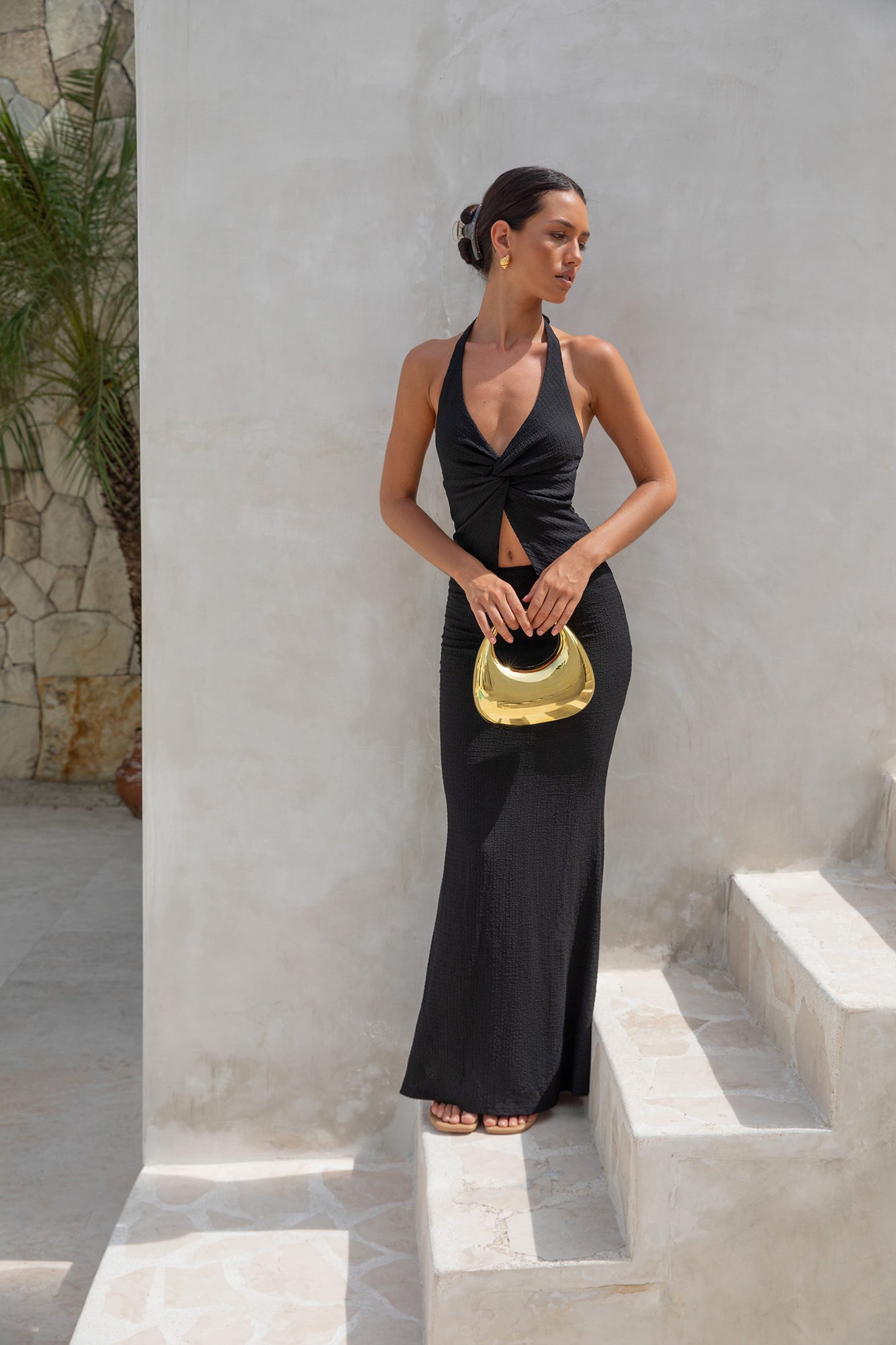 Palm Tree Paradise Halter Top Black-Seaa Fashion