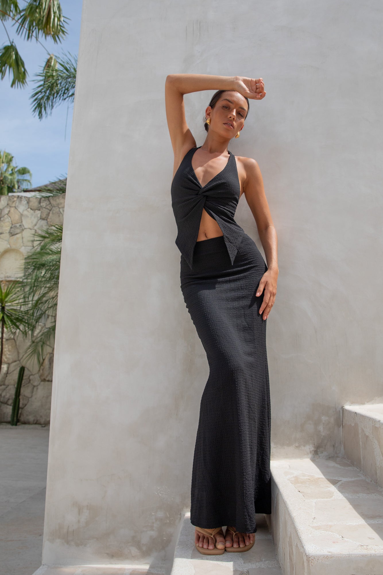 Palm Tree Paradise Halter Top Black-Seaa Fashion