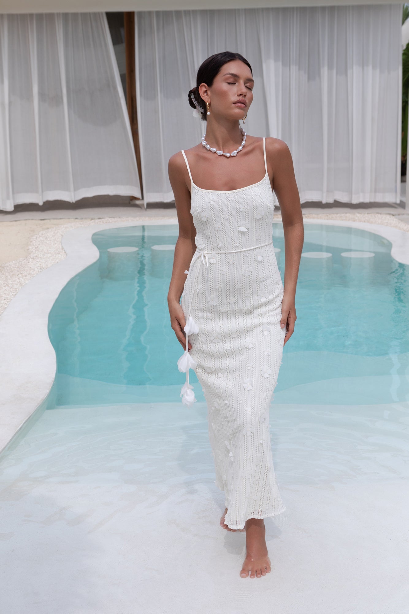 Whispering Petals Knit Midi Dress Cream-Seaa Fashion