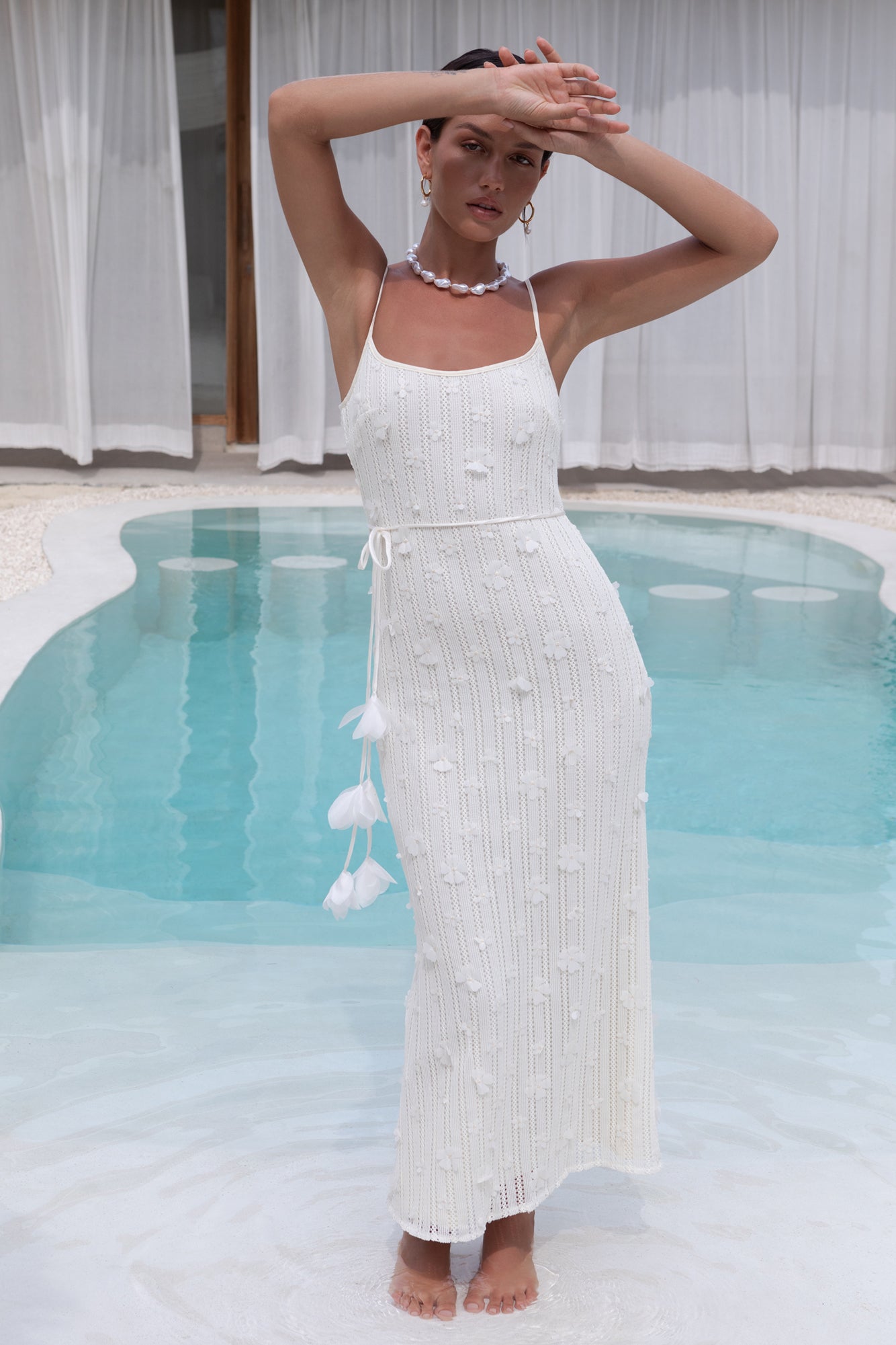 Whispering Petals Knit Midi Dress Cream-Seaa Fashion