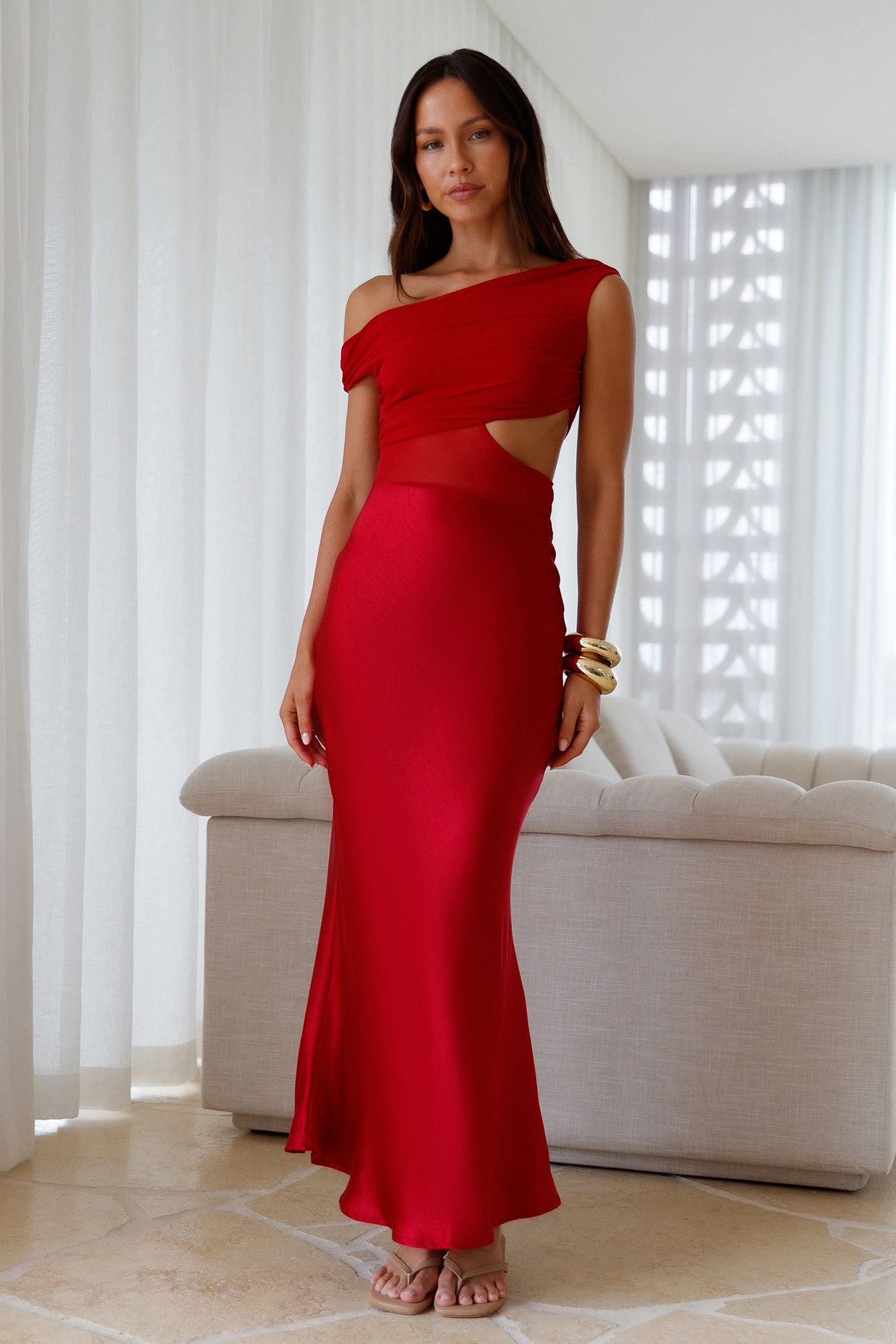 Dreamer's Path Off The Shoulder Maxi Dress Red-Seaa Fashion