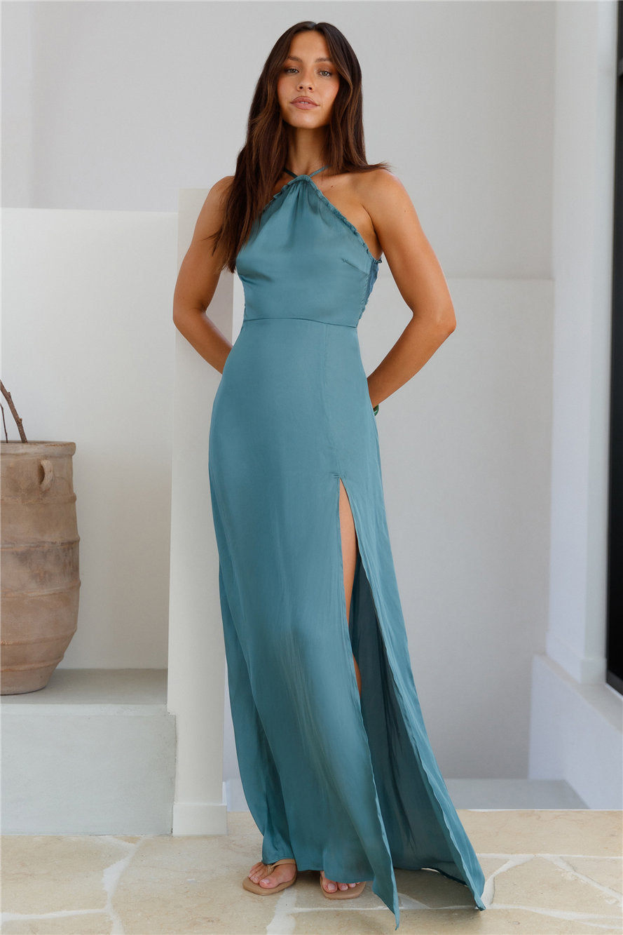 Soiree Style Satin Maxi Dress Sage-Seaa Fashion