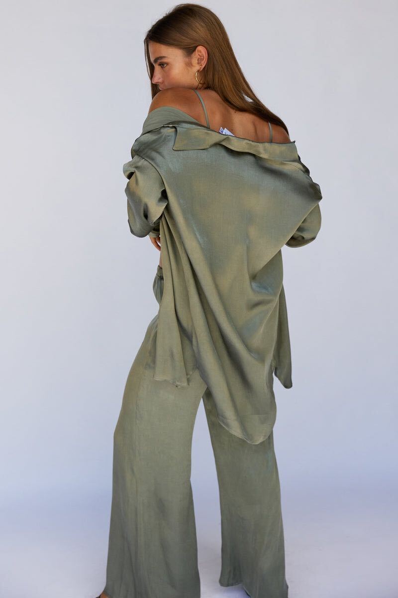 SNDYS Marta Satin Pant Khaki-Seaa Fashion