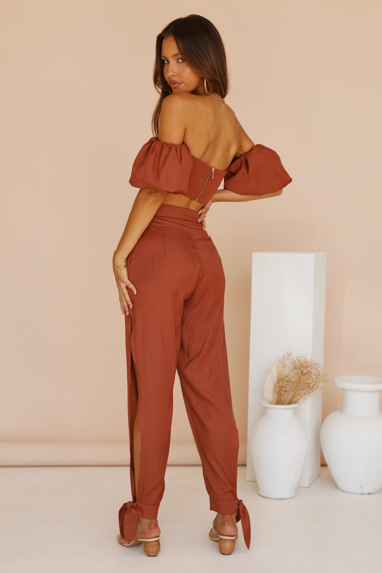 RUNAWAY THE LABEL Cass Split Pants Bronze-Seaa Fashion