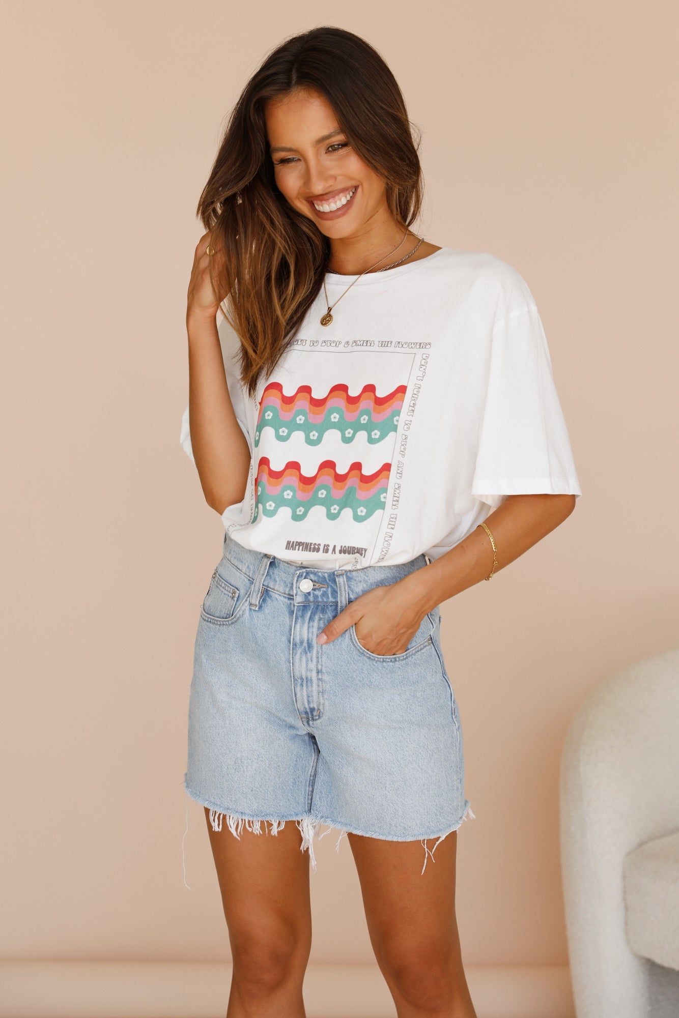 CHARLIE HOLIDAY Happiness Boyfriend Tee White-Seaa Fashion