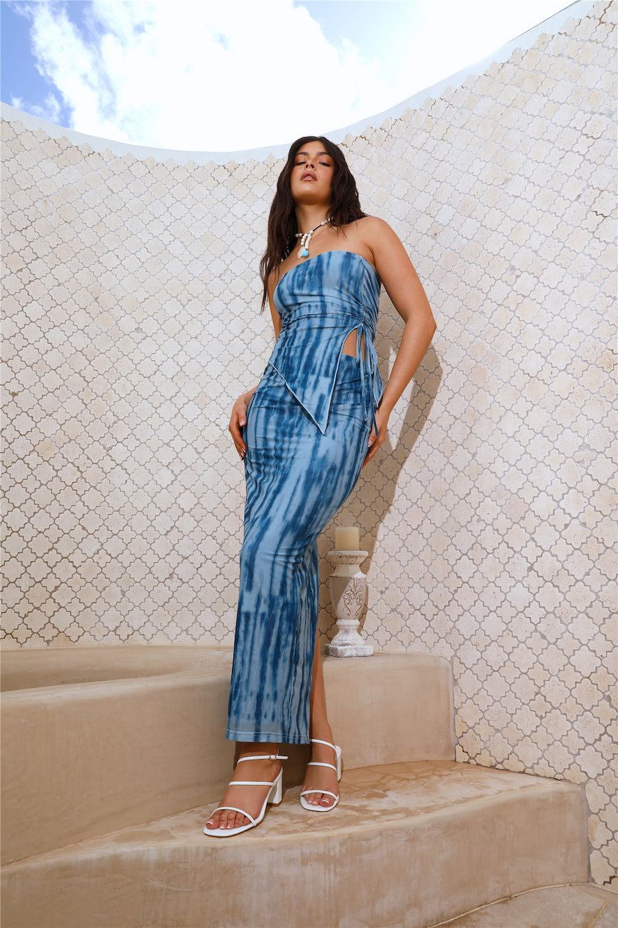 RUNAWAY THE LABEL Inaya Strapless Top Jean Print-Seaa Fashion