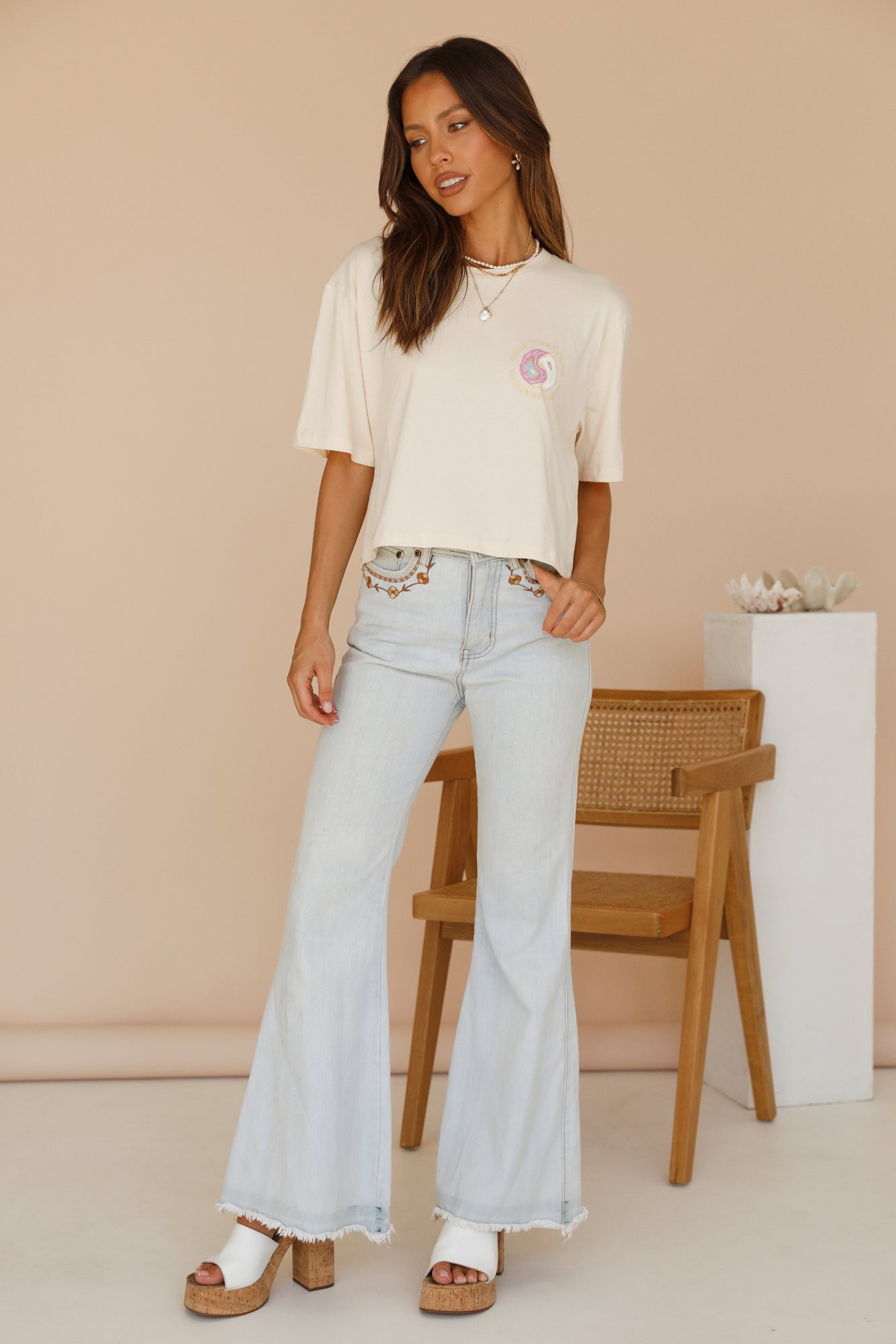 CHARLIE HOLIDAY Good Vibrations Boxy Tee Natural-Seaa Fashion