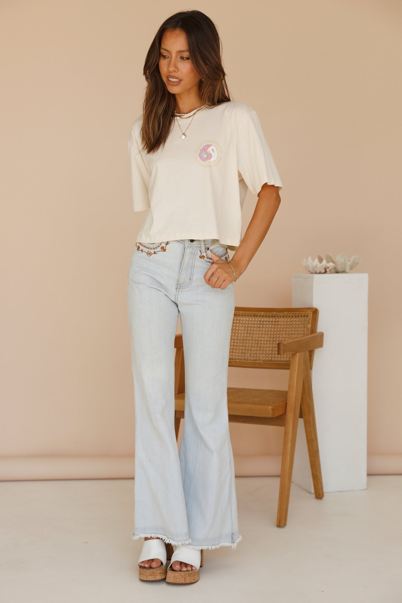 CHARLIE HOLIDAY Good Vibrations Boxy Tee Natural-Seaa Fashion