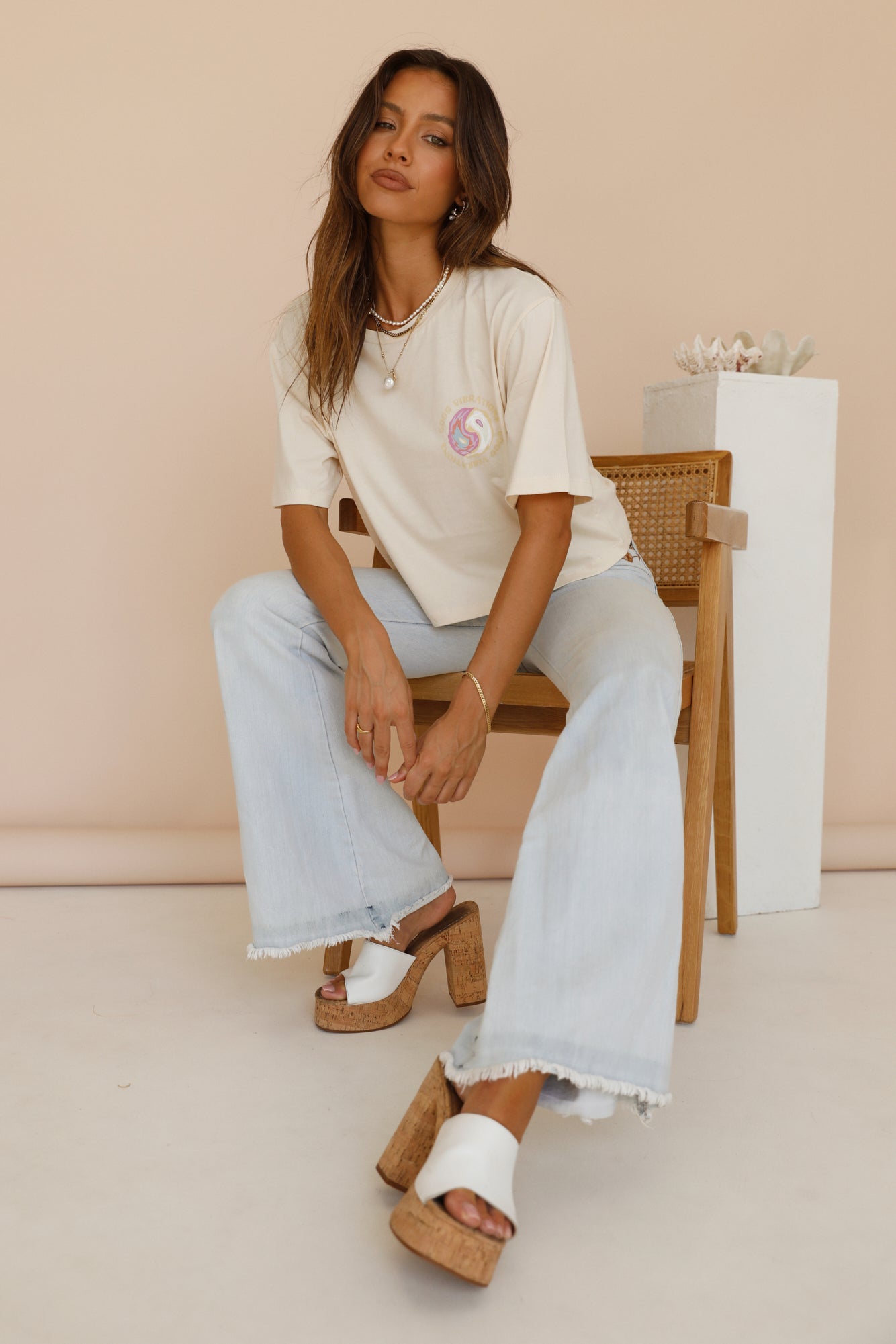 CHARLIE HOLIDAY Good Vibrations Boxy Tee Natural-Seaa Fashion