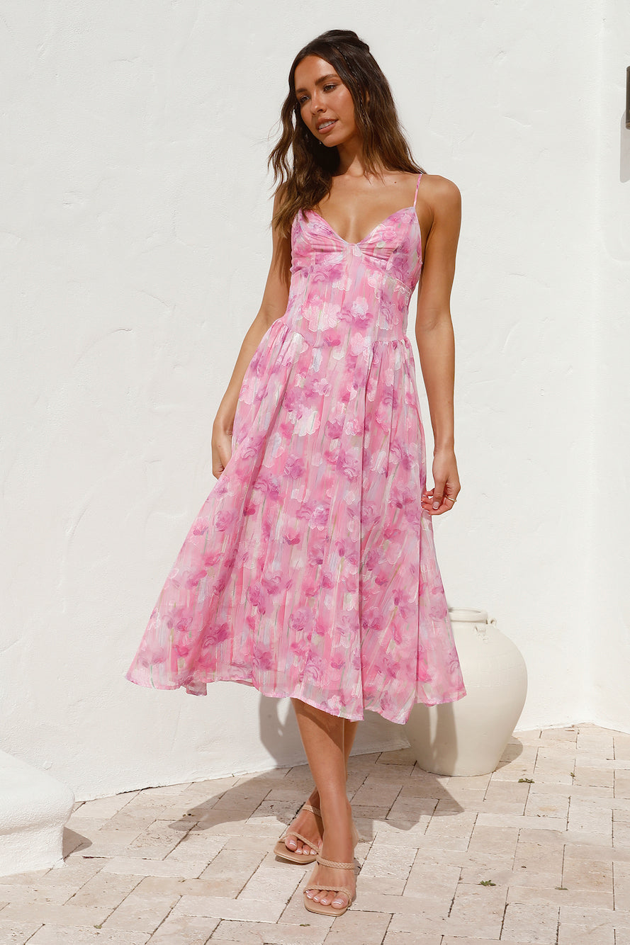Fairytale Daydreams Midi Dress Pink-Seaa Fashion