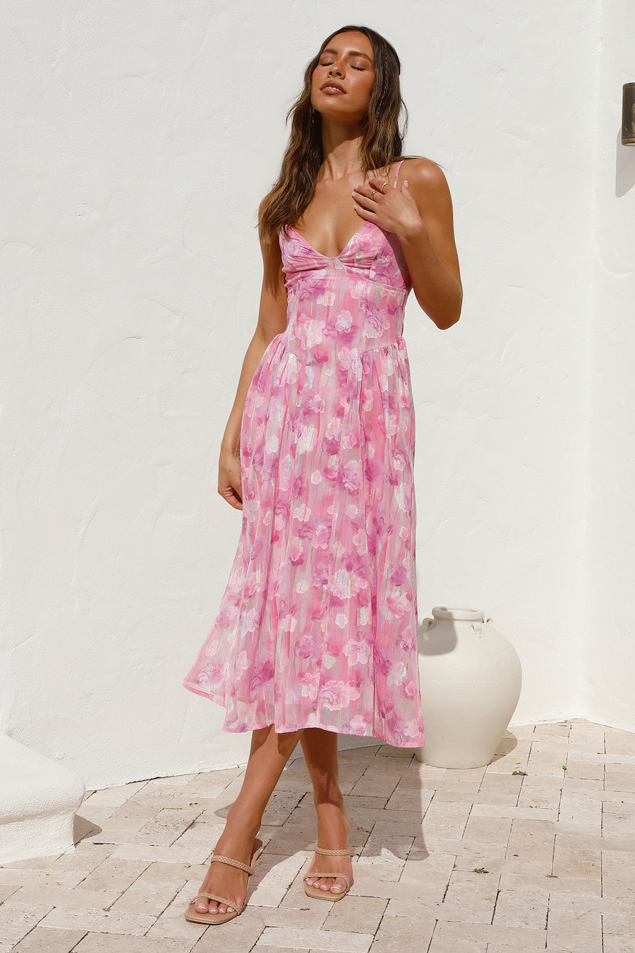 Fairytale Daydreams Midi Dress Pink-Seaa Fashion