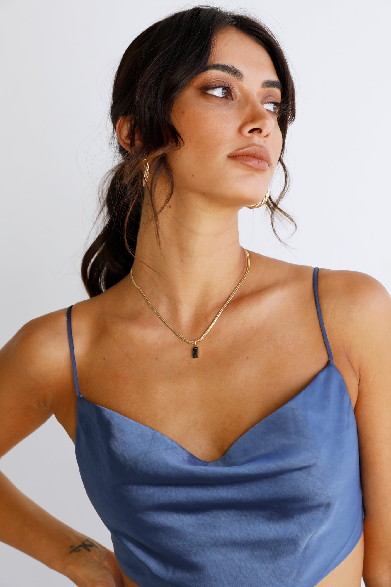 18k Gold Plated Looking Glass Necklace Black-Seaa Fashion