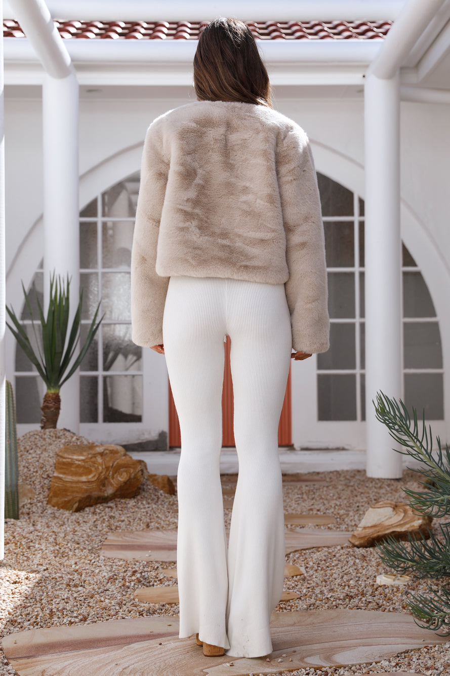 Day By Day Faux Fur Cropped Jacket Beige-Seaa Fashion