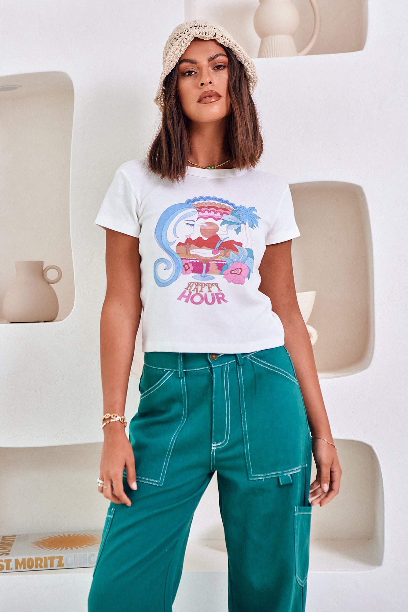 CHARLIE HOLIDAY Happy Holiday Fitted Tee White-Seaa Fashion