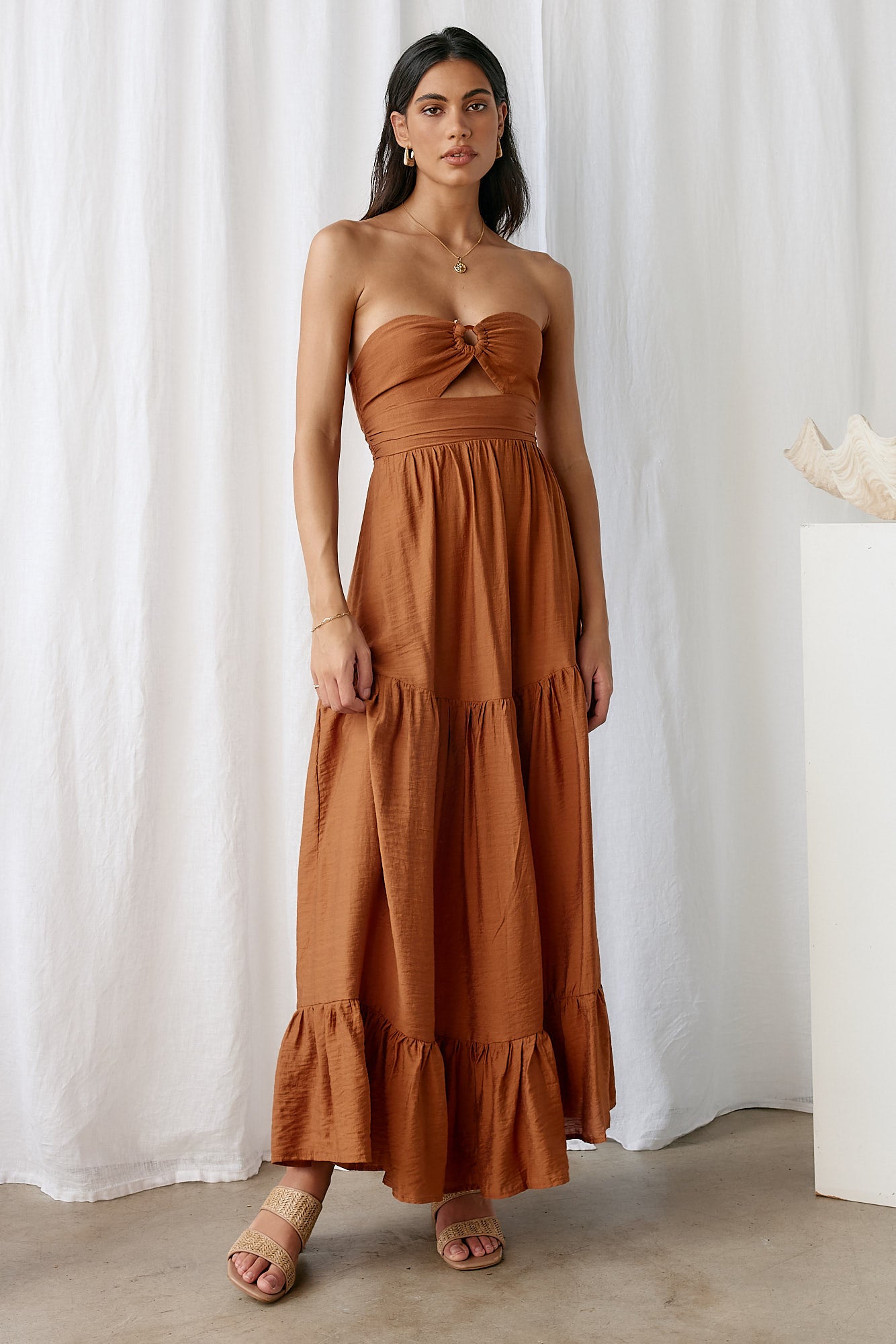 Let's Fly Away Maxi Dress Tan-Seaa Fashion