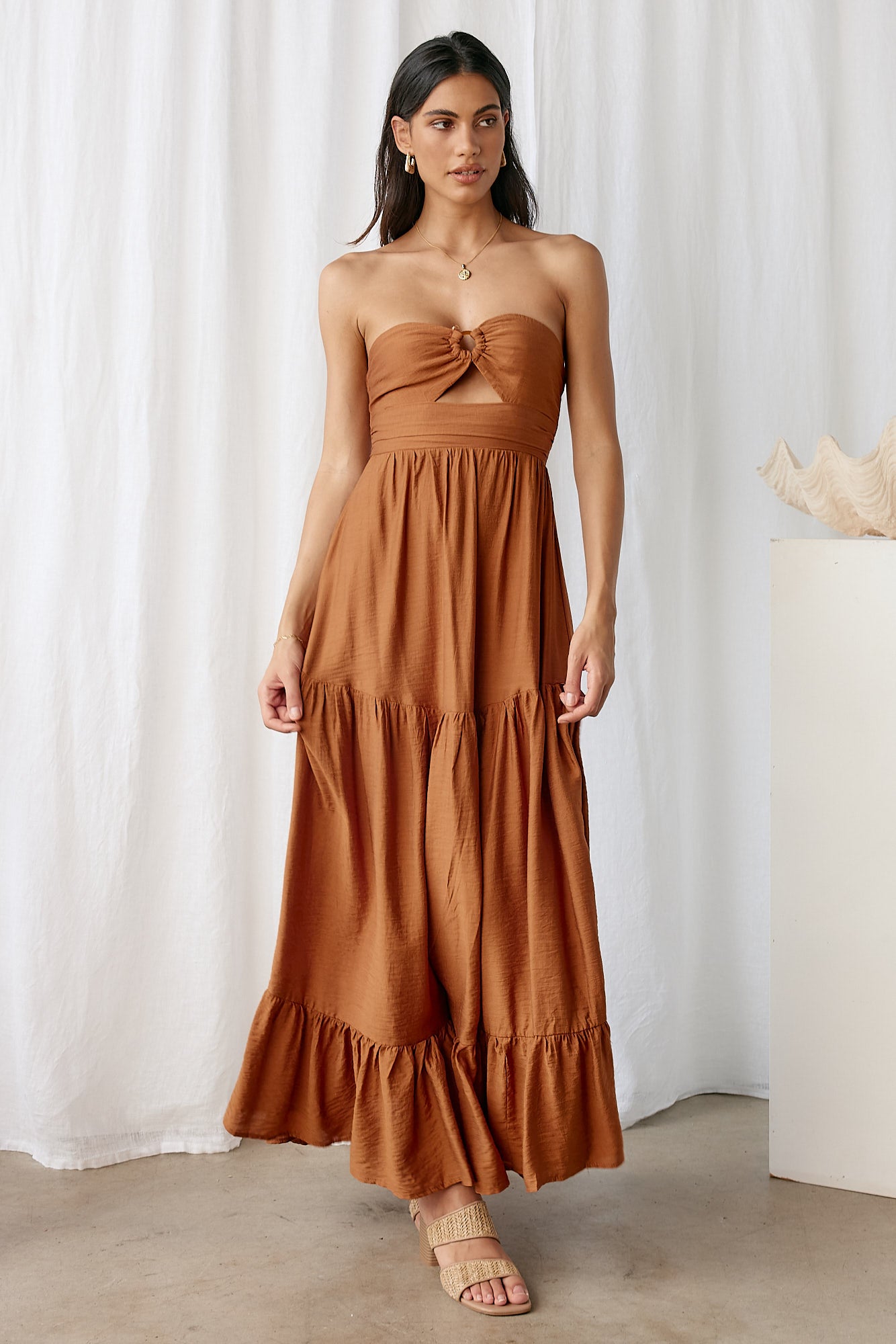 Let's Fly Away Maxi Dress Tan-Seaa Fashion
