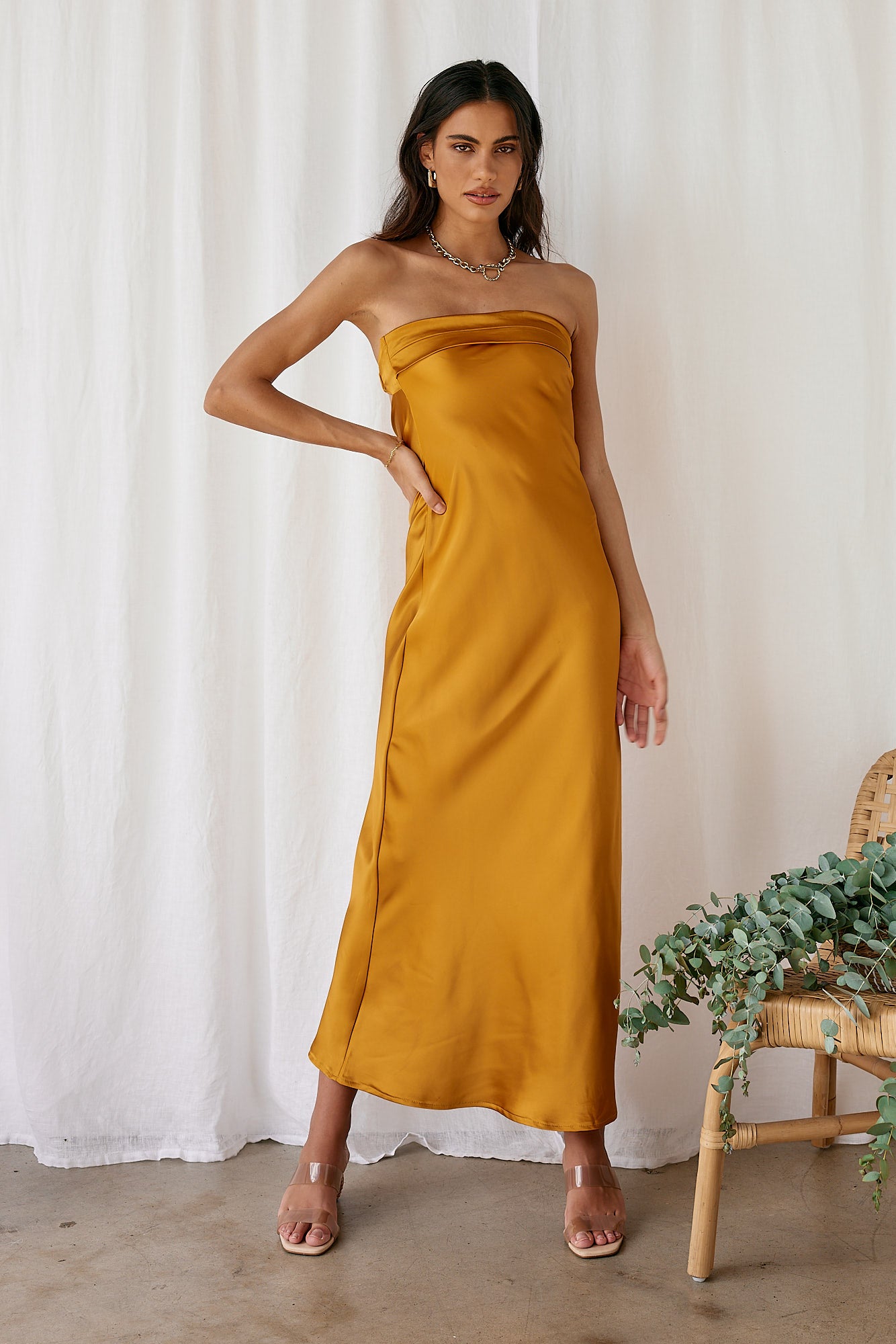 Gleam In Gold Maxi Dress Yellow-Seaa Fashion