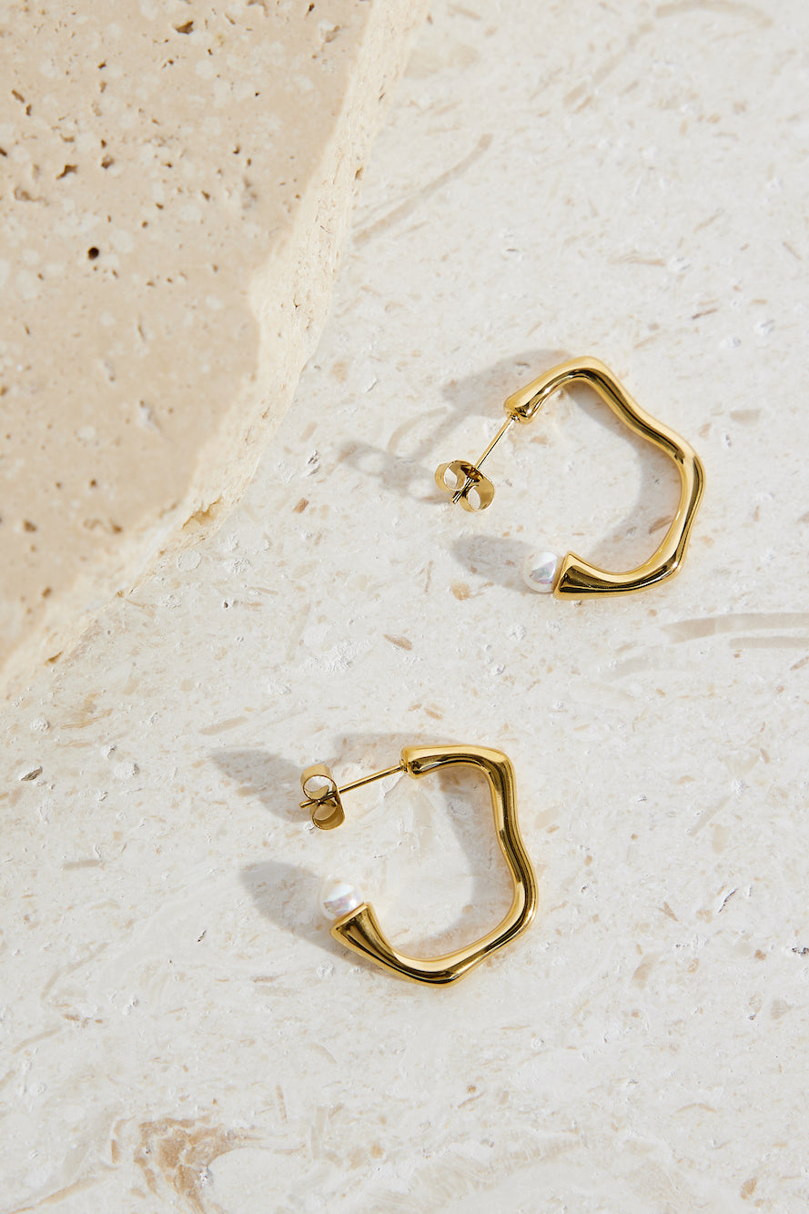 18K Gold Plated Fashion Edge Hoop Earrings Gold-Seaa Fashion