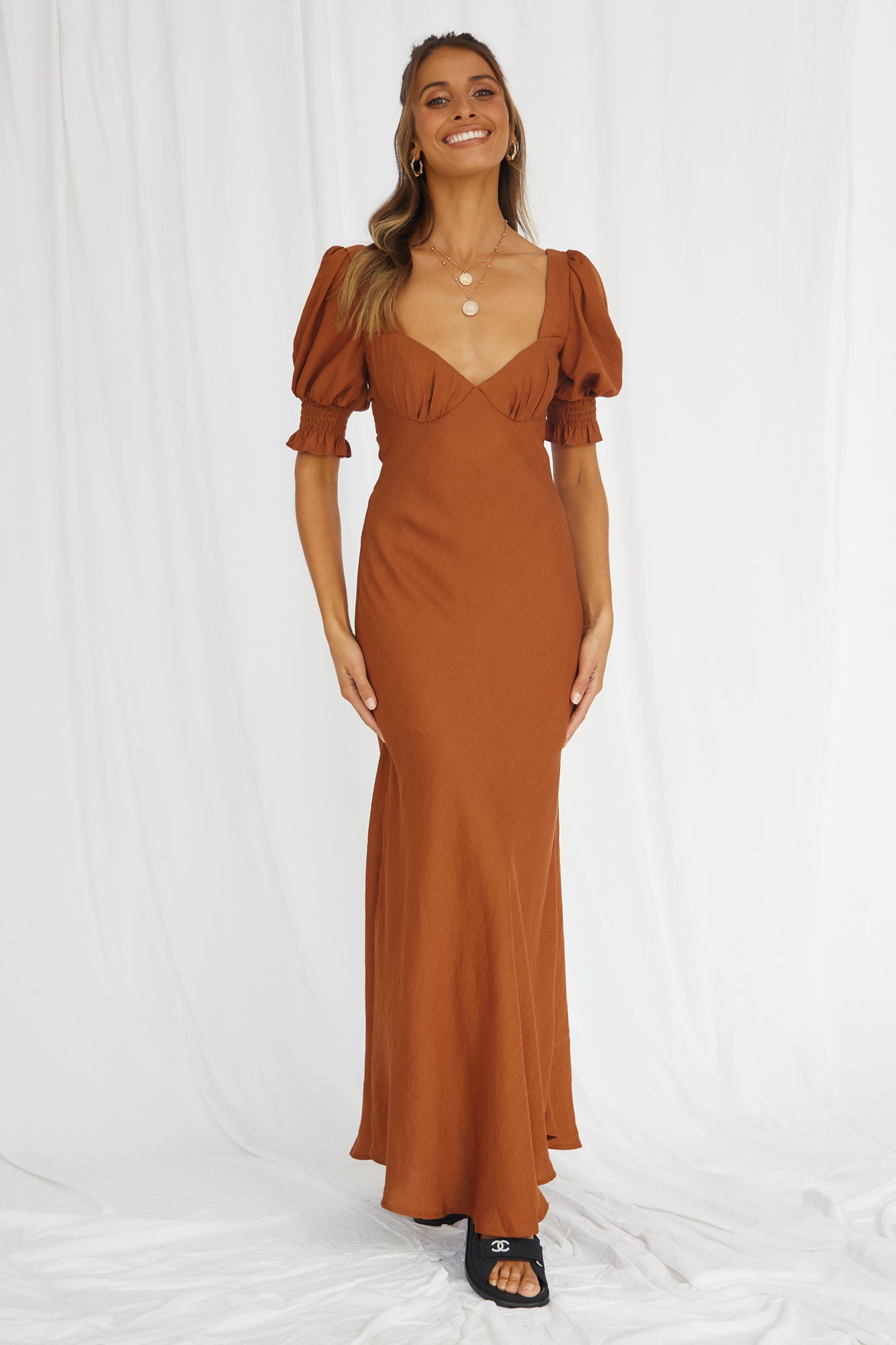 Calyx Maxi Dress Tan-Seaa Fashion