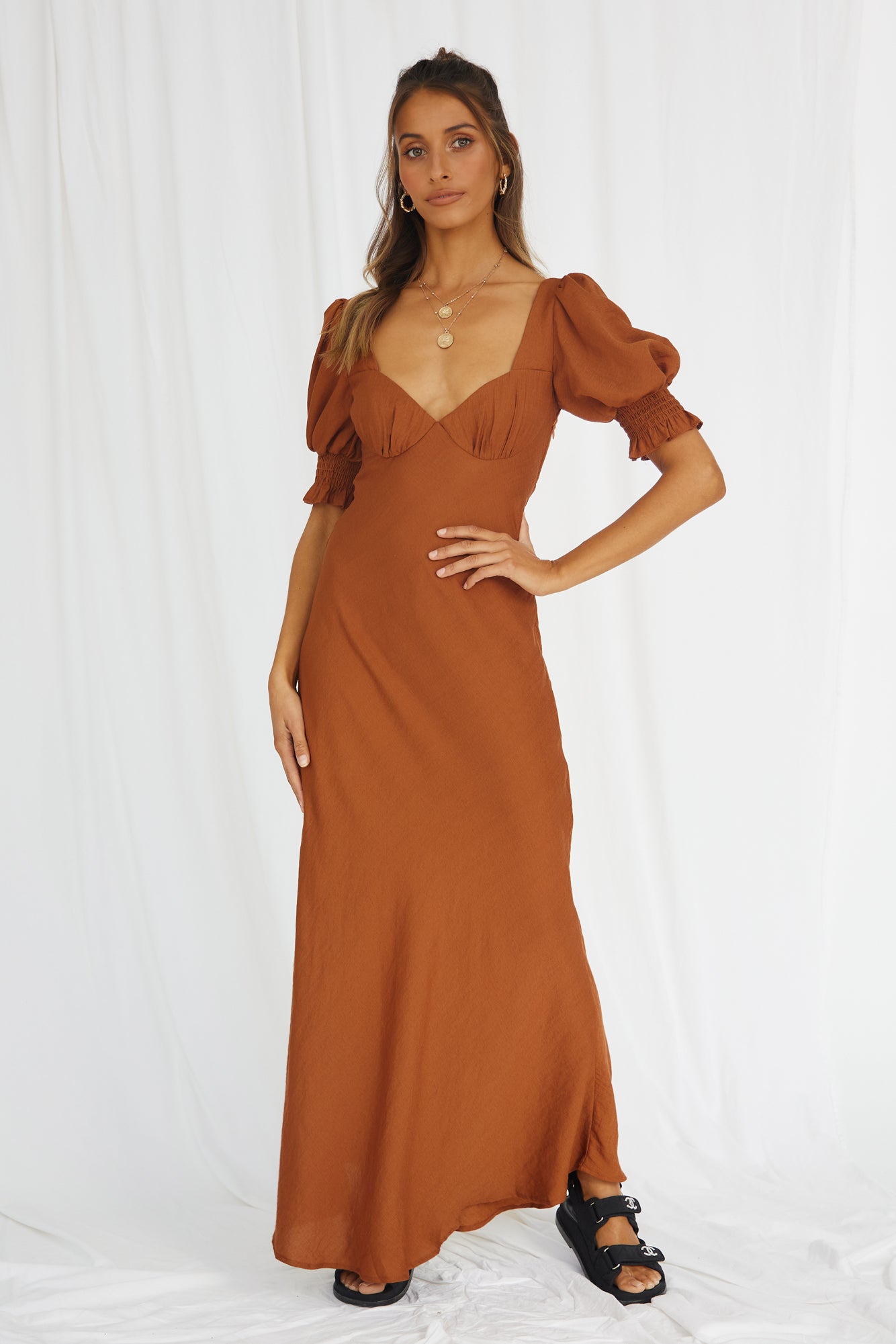 Calyx Maxi Dress Tan-Seaa Fashion