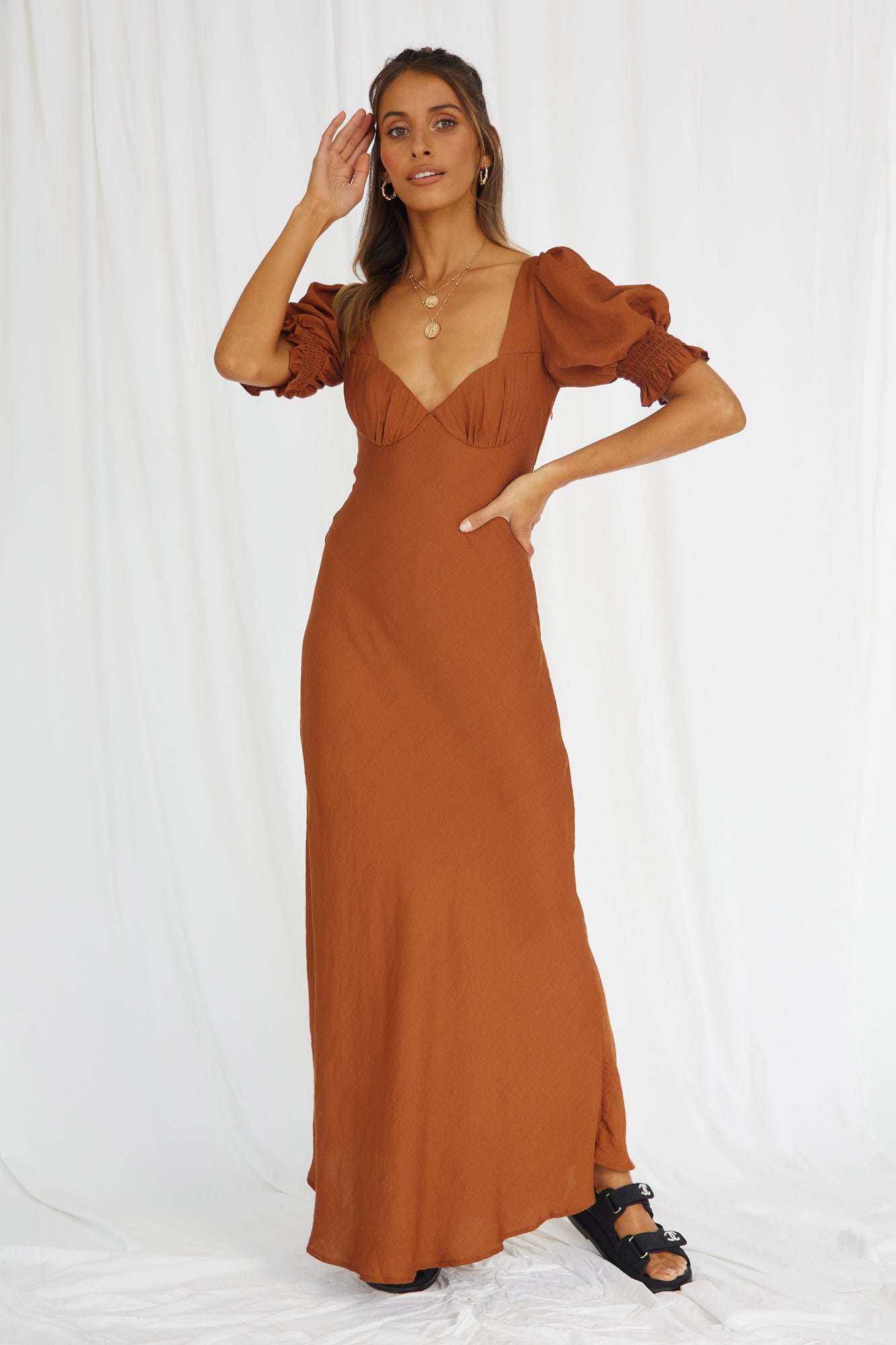 Calyx Maxi Dress Tan-Seaa Fashion