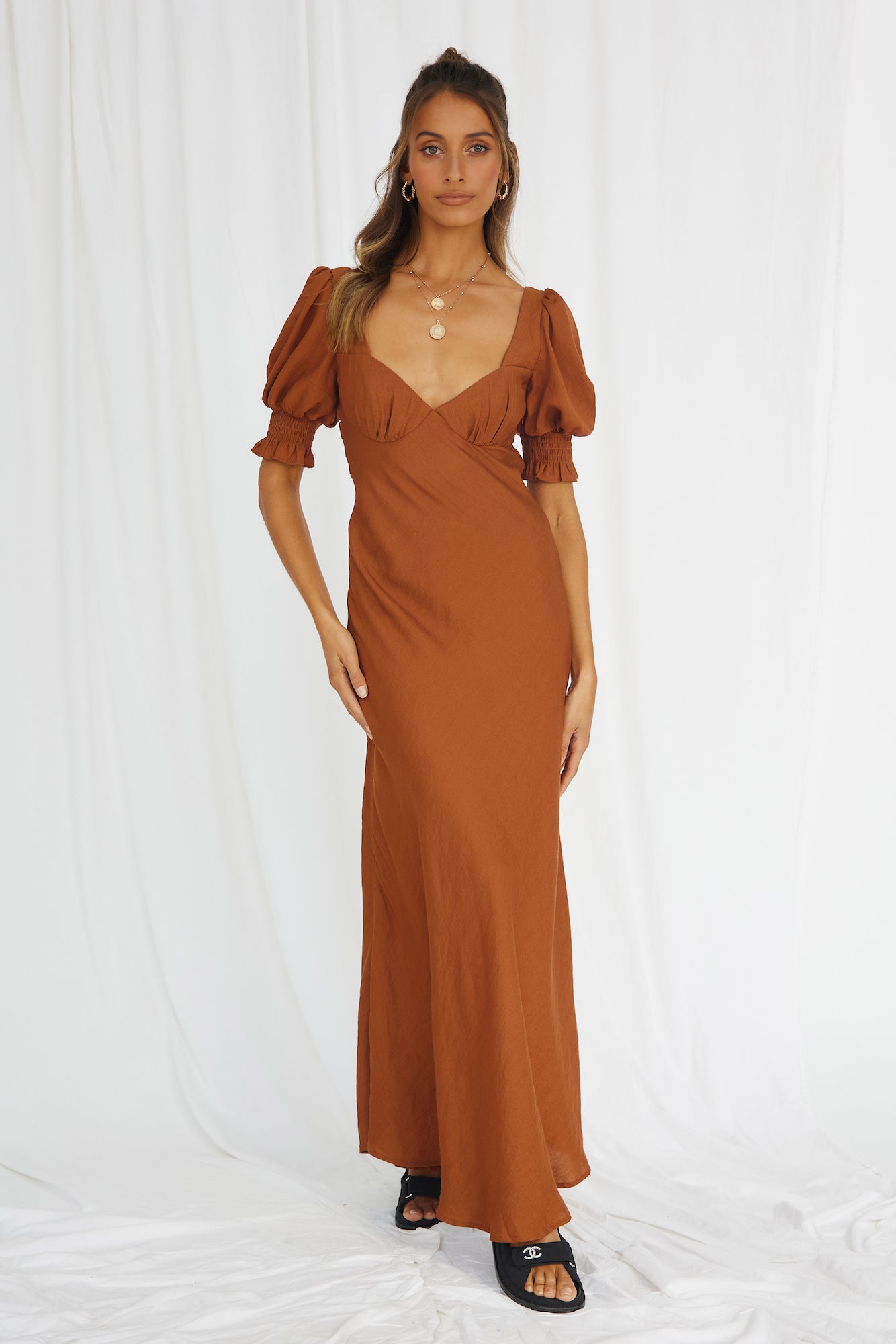 Calyx Maxi Dress Tan-Seaa Fashion