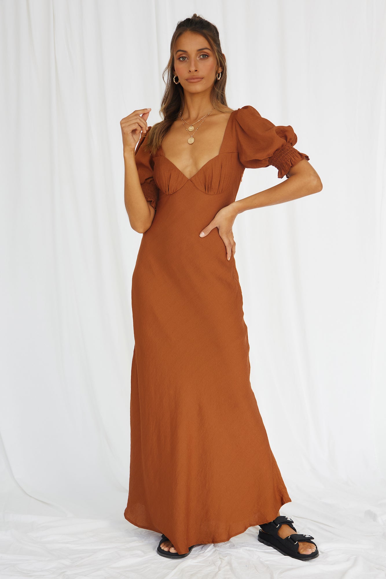 Calyx Maxi Dress Tan-Seaa Fashion