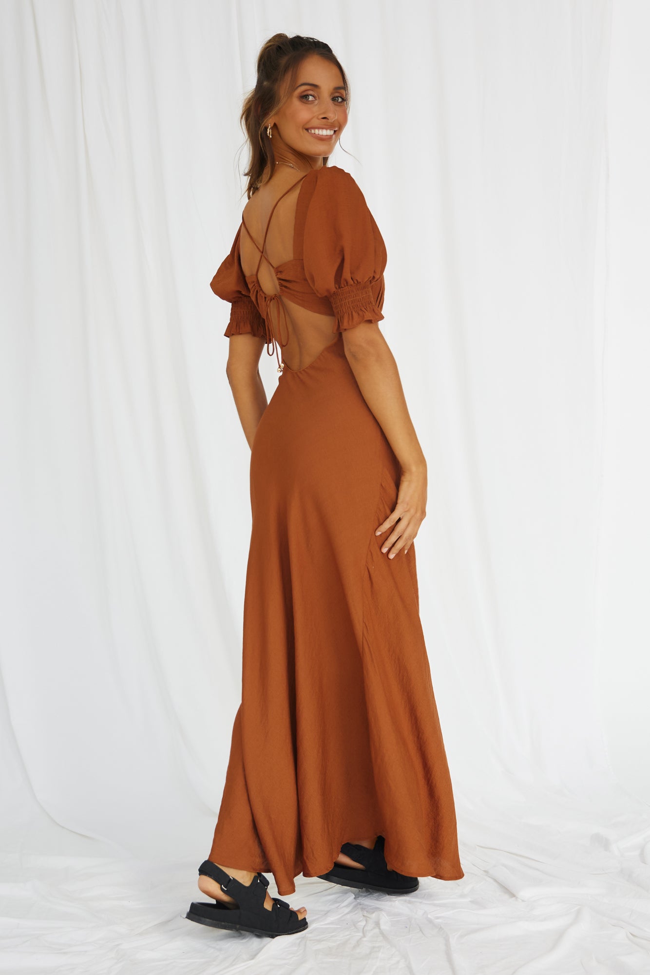 Calyx Maxi Dress Tan-Seaa Fashion