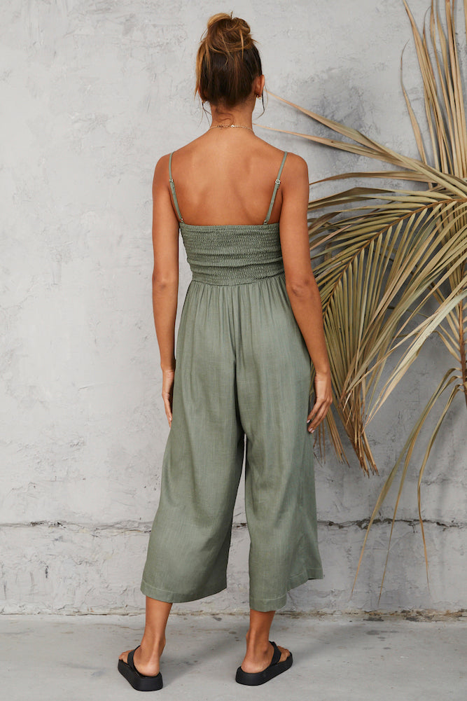 Under The Trees Jumpsuit Khaki-Seaa Fashion