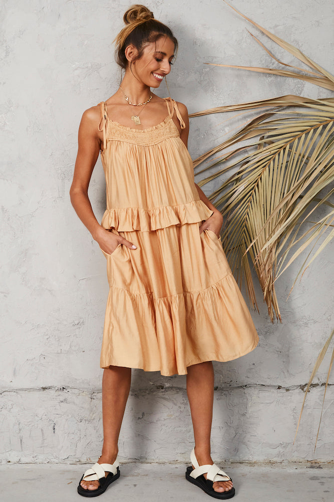 Truth Or Dare Midi Dress Brown-Seaa Fashion