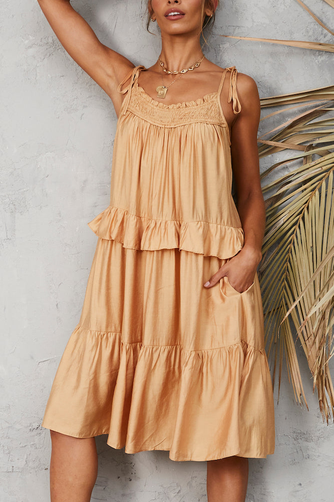 Truth Or Dare Midi Dress Brown-Seaa Fashion