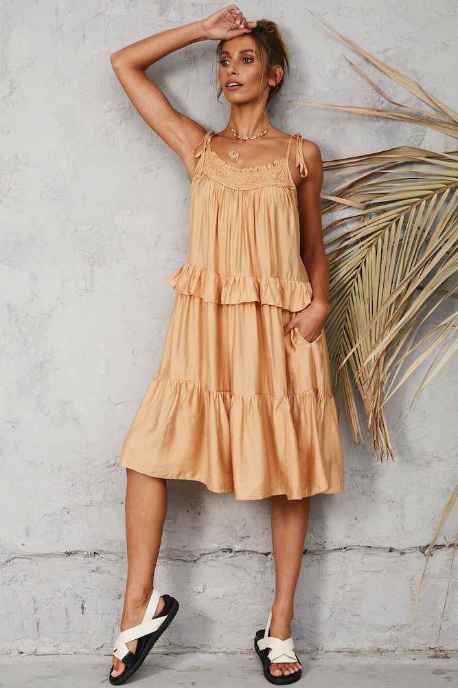 Truth Or Dare Midi Dress Brown-Seaa Fashion