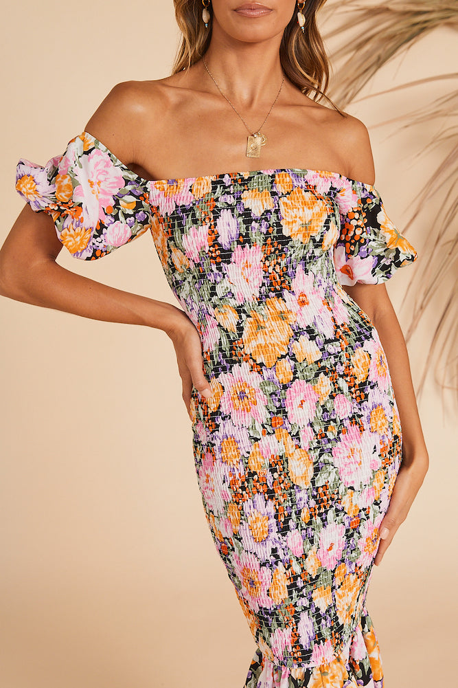 Midnight Bouquet Midi Dress-Seaa Fashion