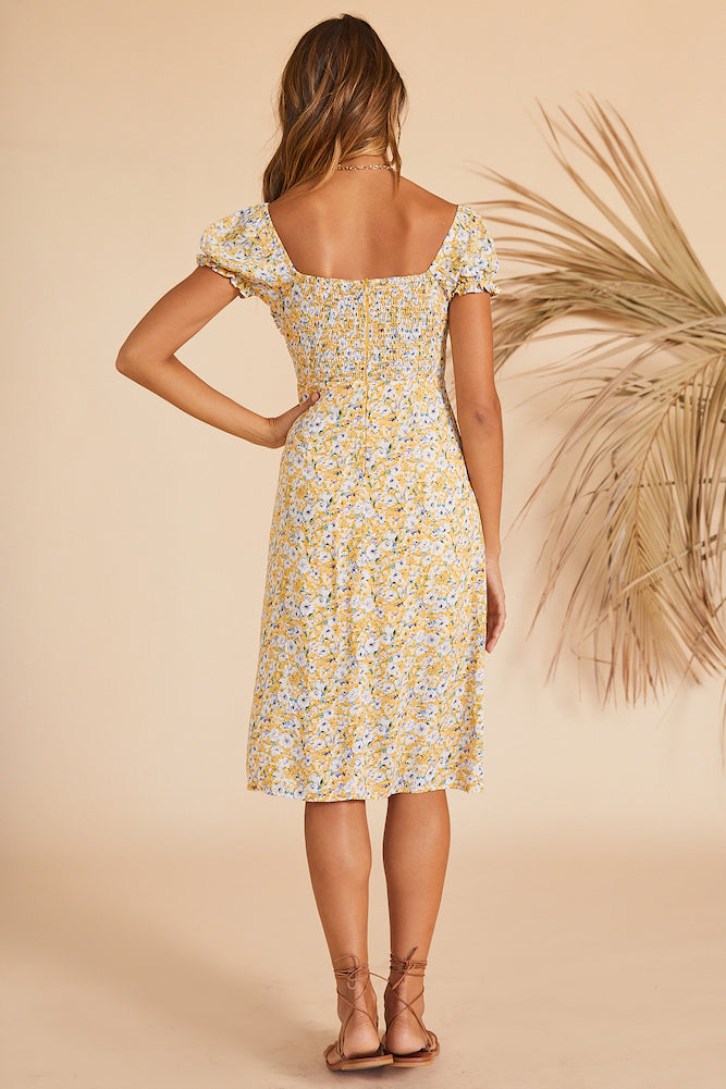 Thinking Of The Past Midi Dress Yellow-Seaa Fashion