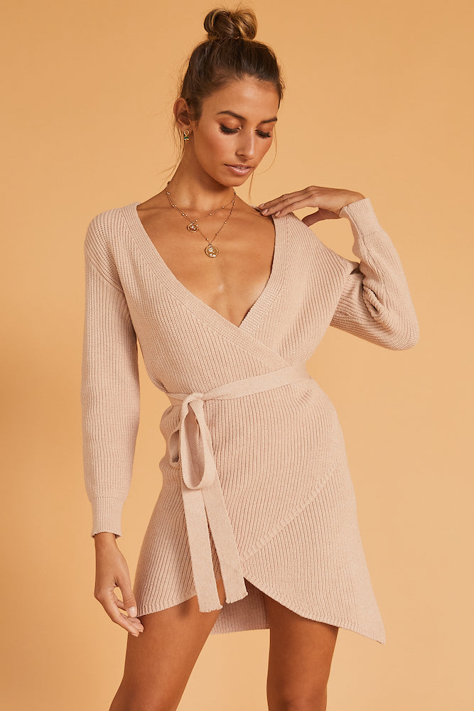Dancing With You Knit Dress Beige-Seaa Fashion