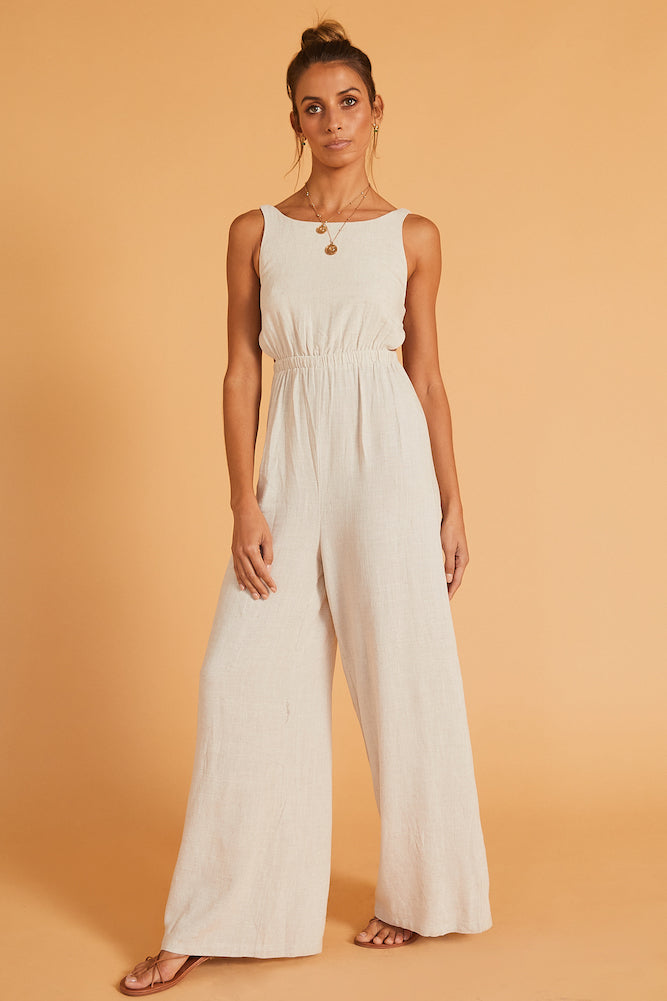Play This Game Jumpsuit Beige-Seaa Fashion